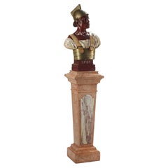 Bust of a Roman Soldier in Scagliola on Marble Pedestal, Italian 19th Century