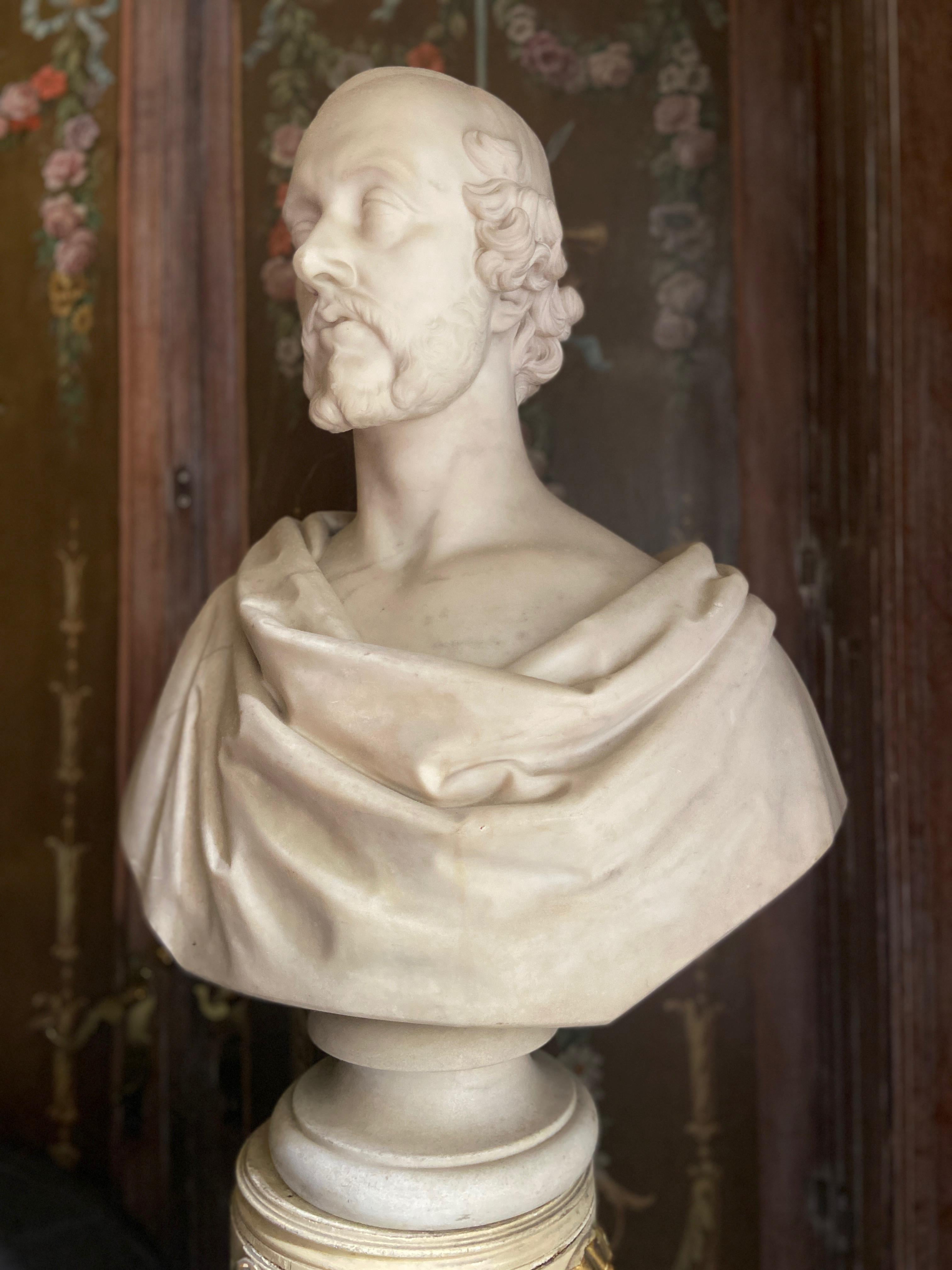 Bust of a Statesman in White Marble, Dated 1852, Signed Christopher Moore 5