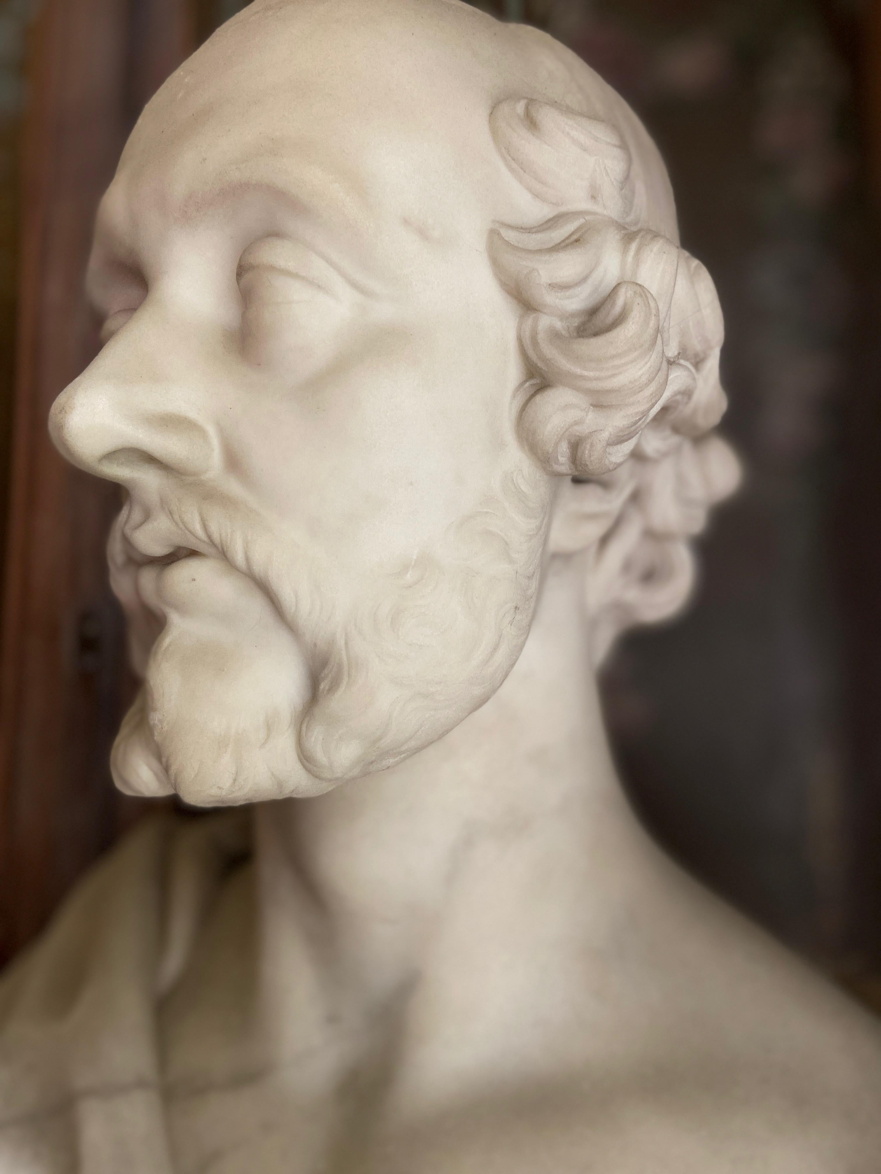 Bust of a Statesman in White Marble, Dated 1852, Signed Christopher Moore 6