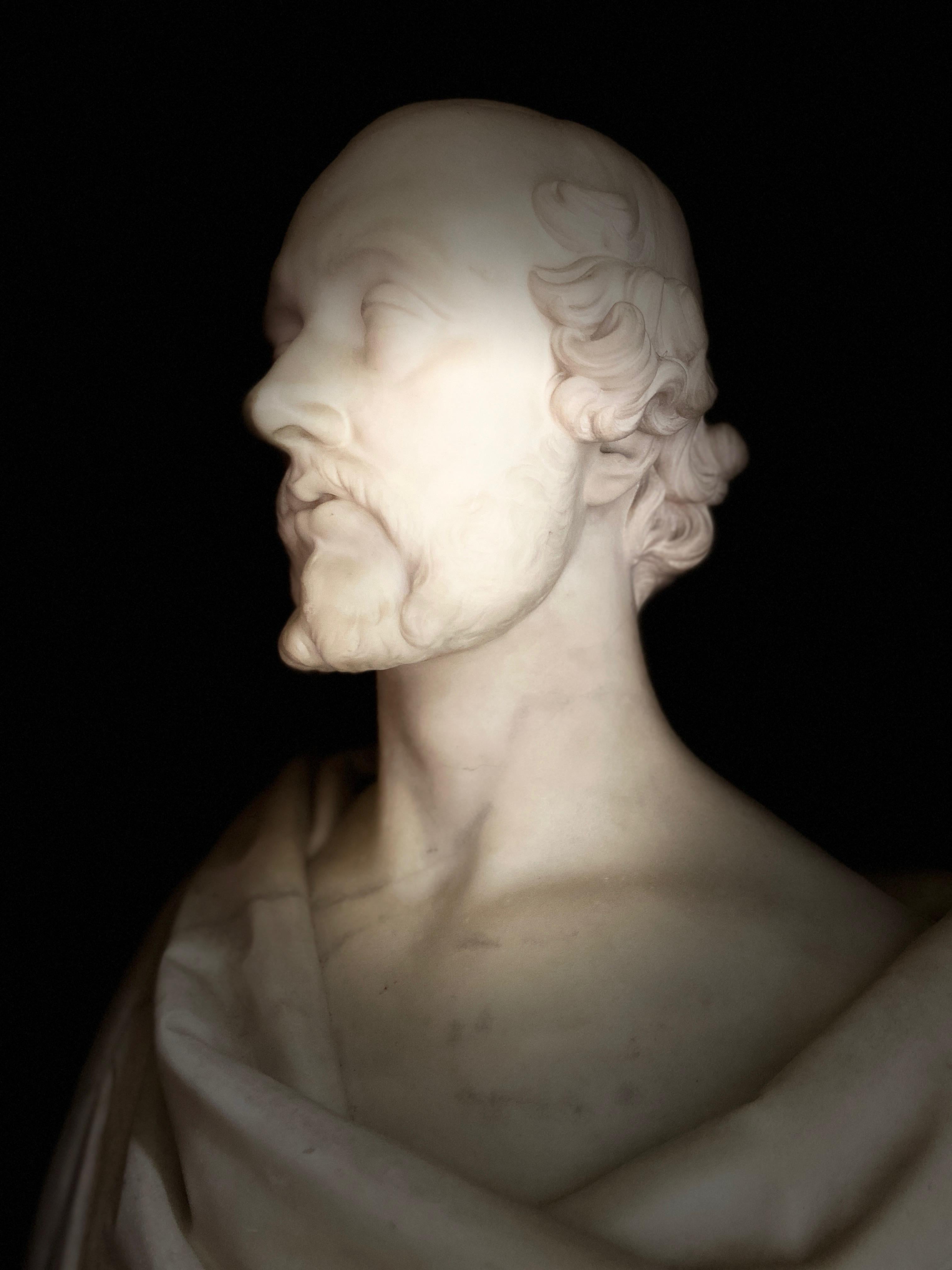 Bust of a Statesman in White Marble, Dated 1852, Signed Christopher Moore 9