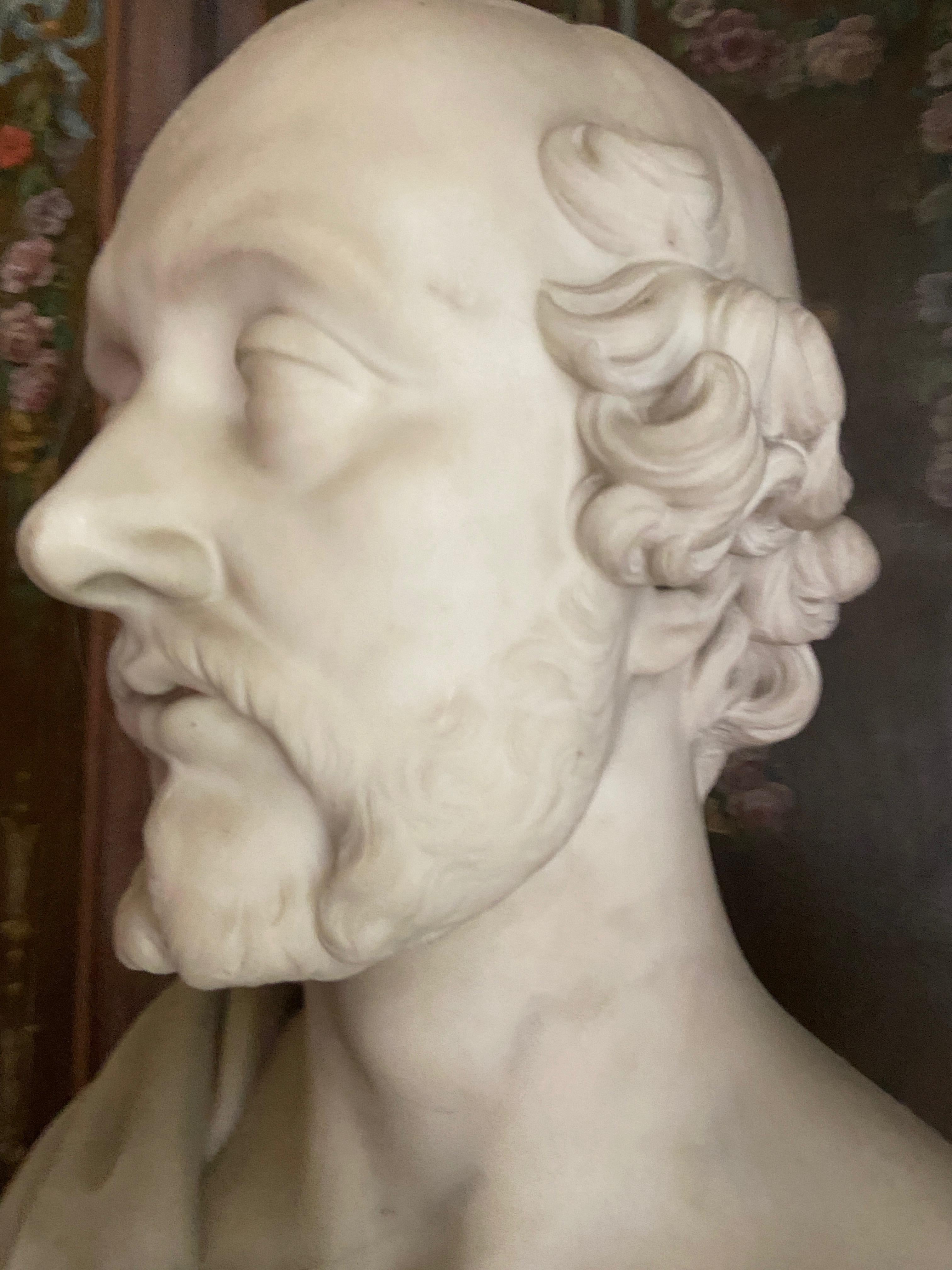 Carved Bust of a Statesman in White Marble, Dated 1852, Signed Christopher Moore