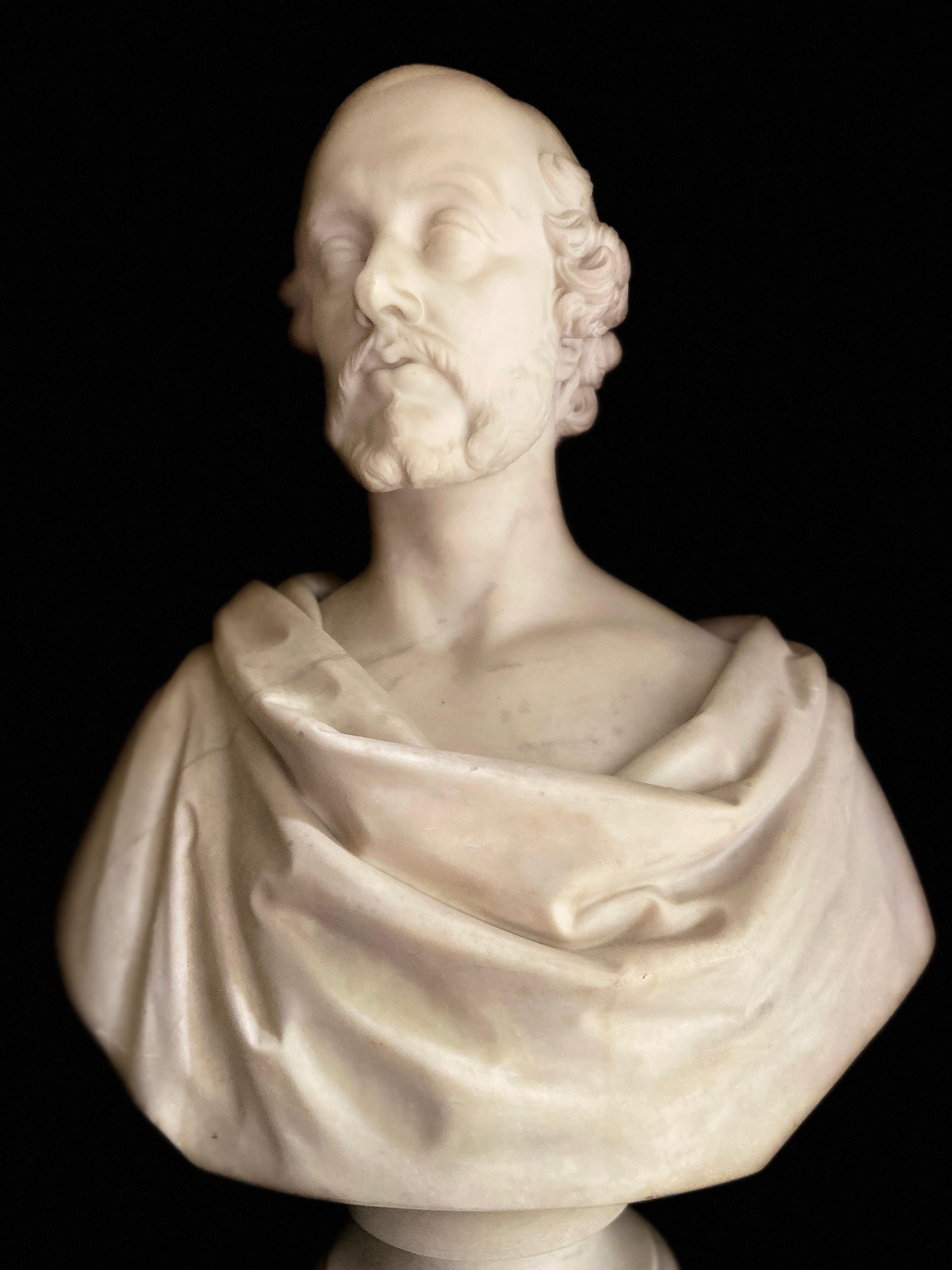 Bust of a Statesman in White Marble, Dated 1852, Signed Christopher Moore In Good Condition In Brussels, BE