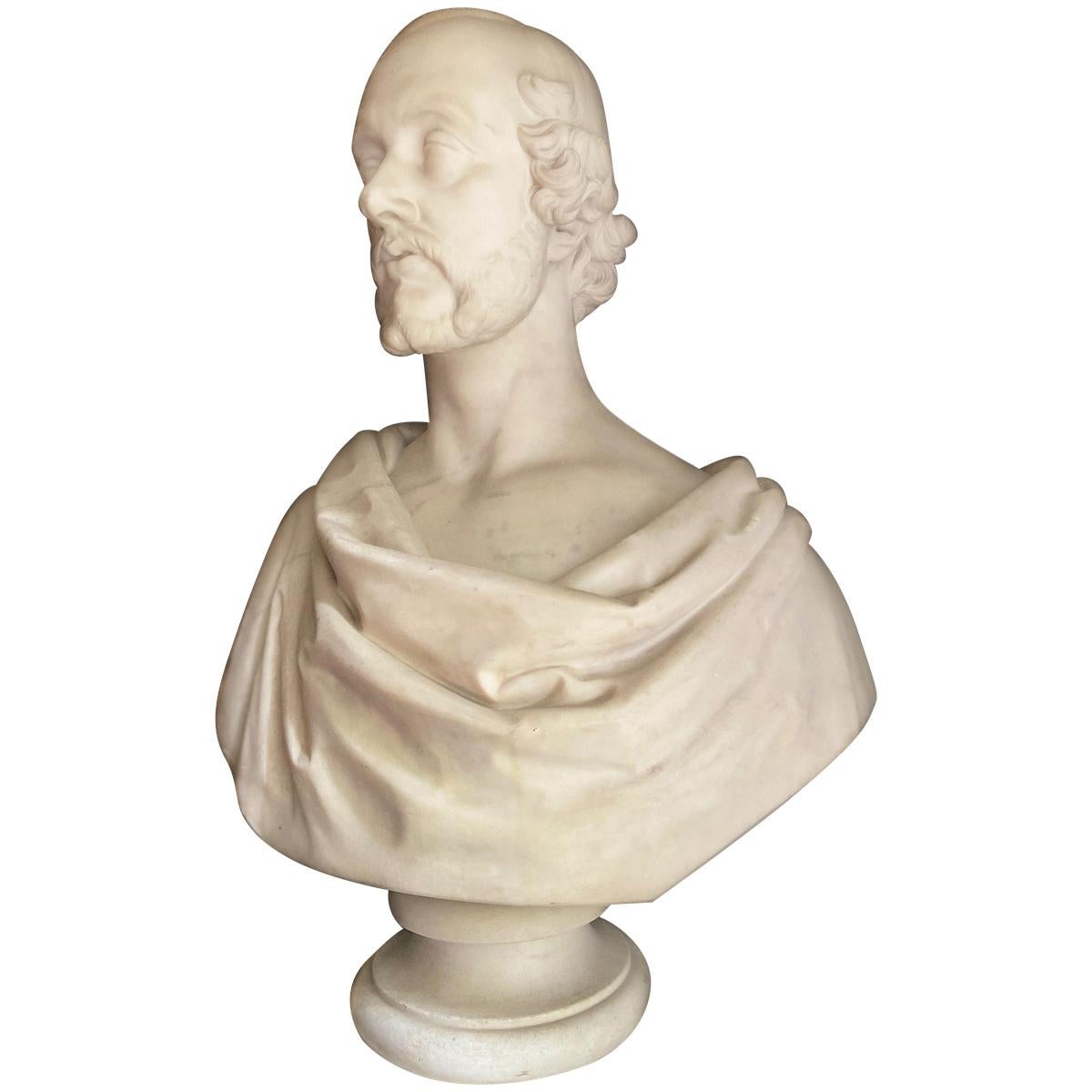 Bust of a Statesman in White Marble, Dated 1852, Signed Christopher Moore