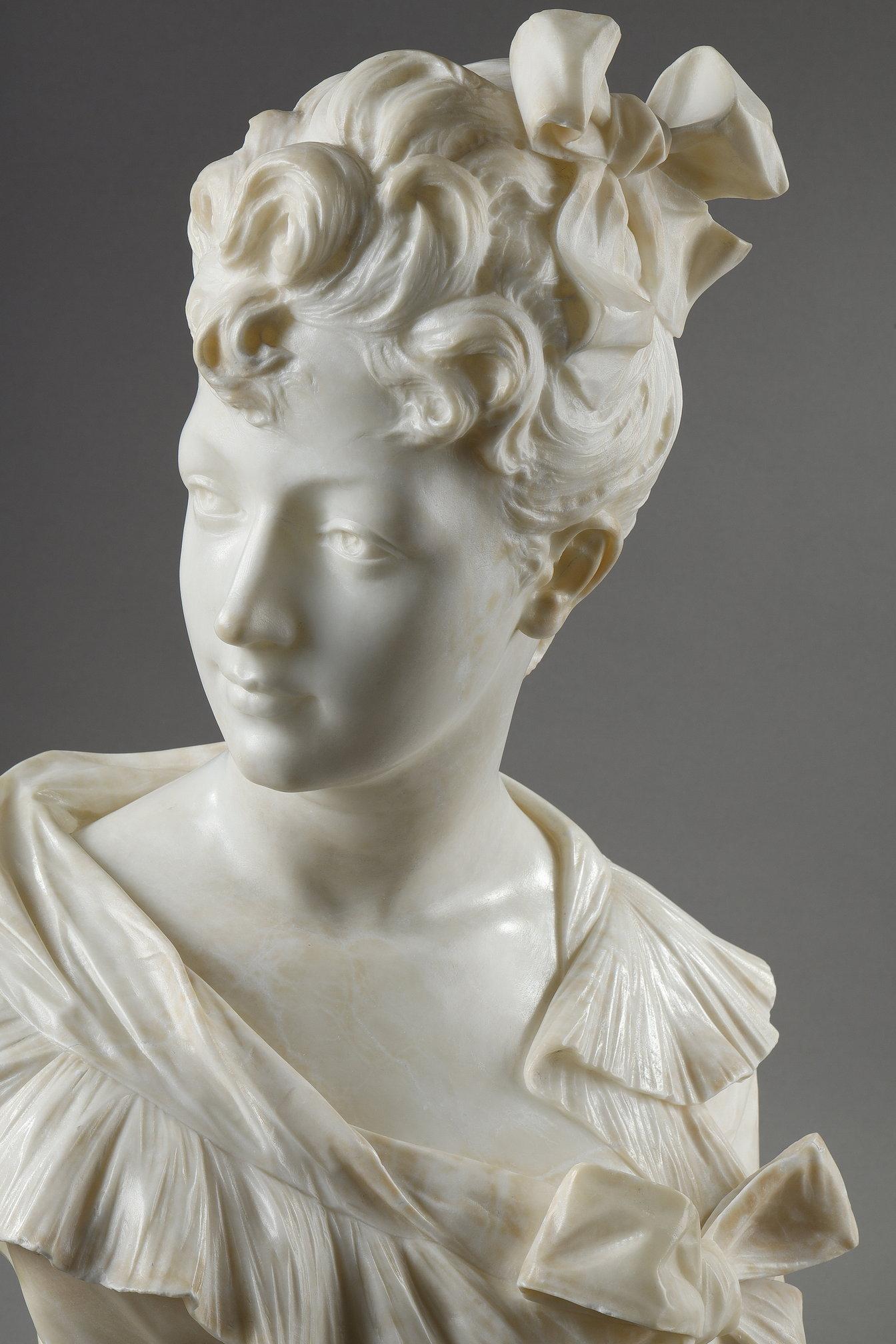 Bust of a woman in marble, Henri Emile Allouard (1844-1929) For Sale 4