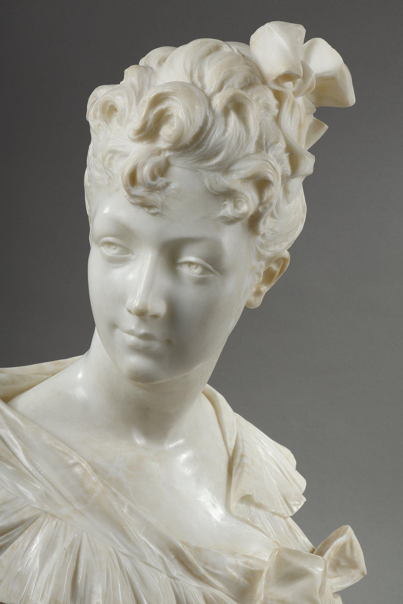 Bust of a woman in marble, Henri Emile Allouard (1844-1929) For Sale 6