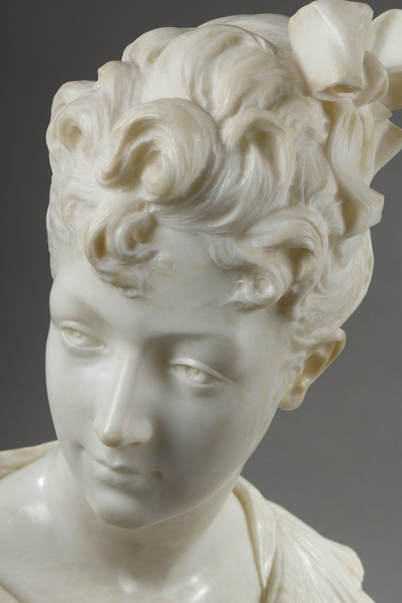 Bust of a woman in marble, Henri Emile Allouard (1844-1929) For Sale 7