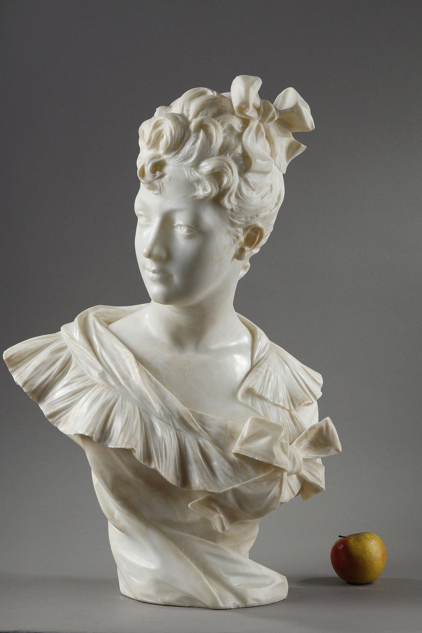 French Bust of a woman in marble, Henri Emile Allouard (1844-1929) For Sale