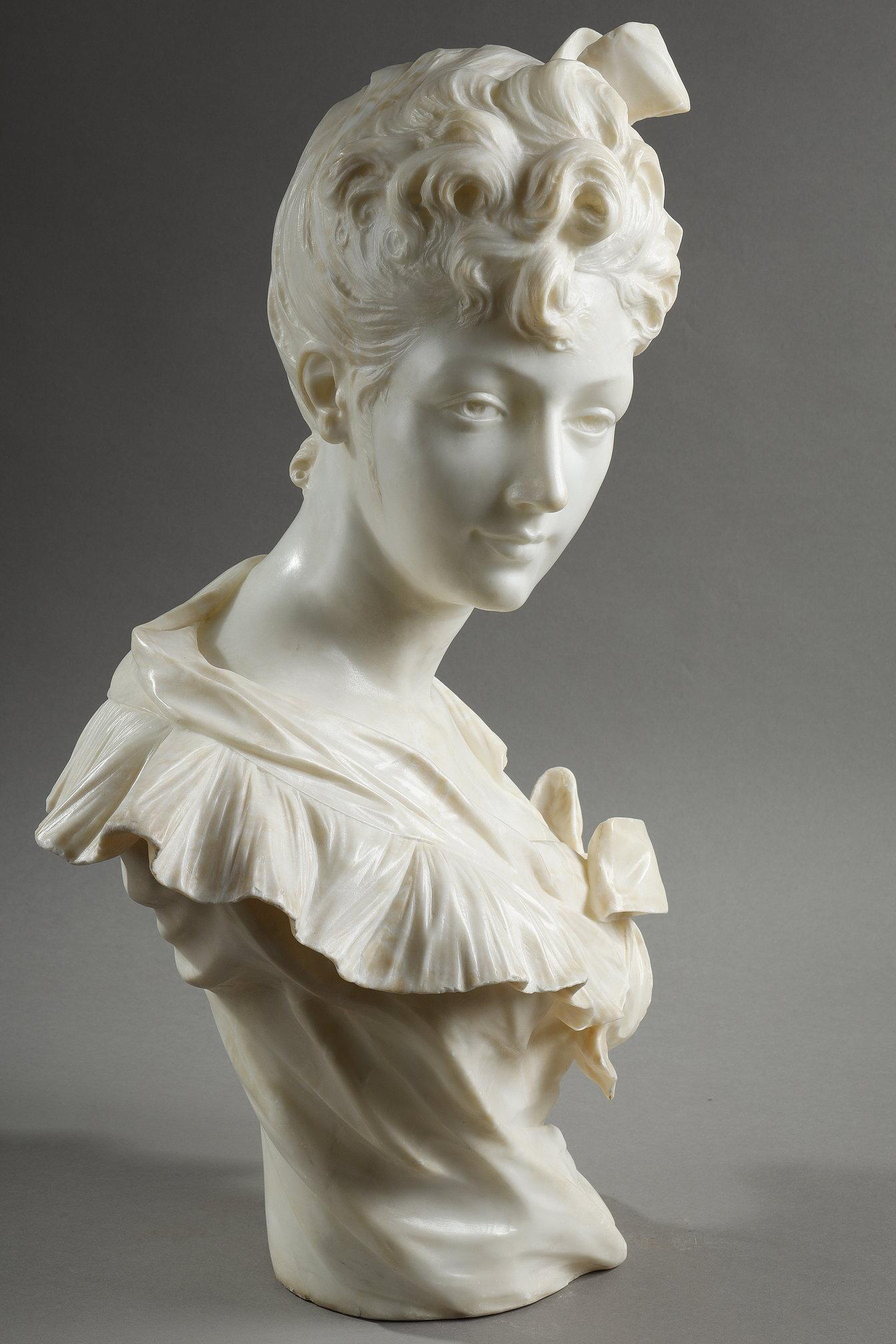 Late 19th Century Bust of a woman in marble, Henri Emile Allouard (1844-1929) For Sale