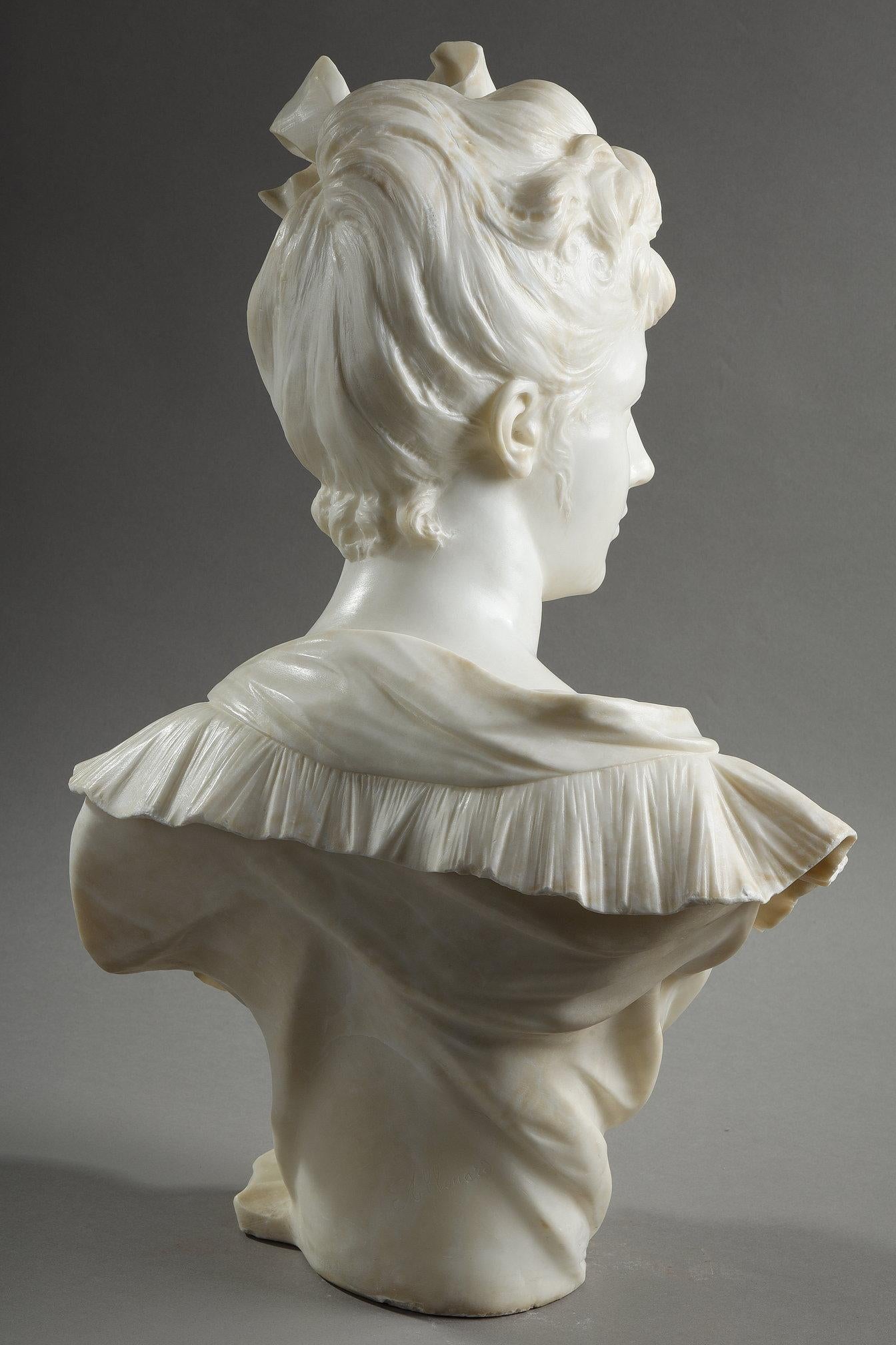Marble Bust of a woman in marble, Henri Emile Allouard (1844-1929) For Sale