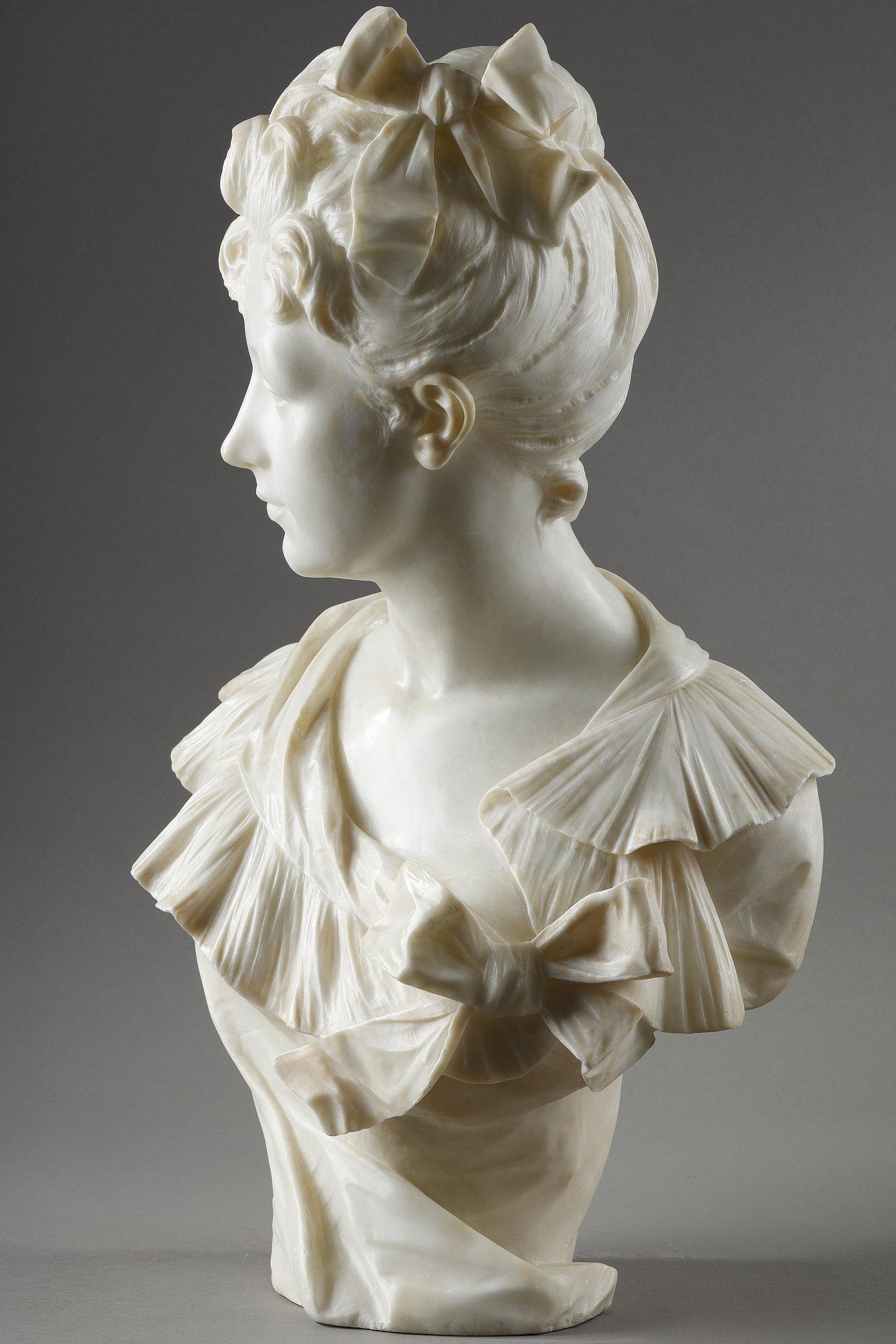 Bust of a woman in marble, Henri Emile Allouard (1844-1929) For Sale 3