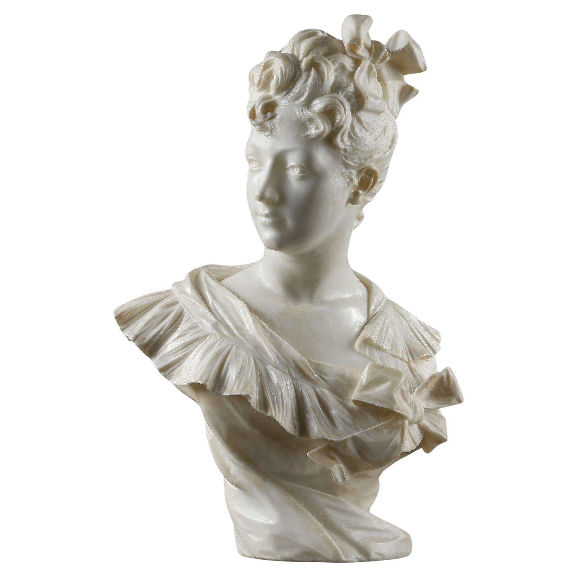 Bust of a woman in marble, Henri Emile Allouard (1844-1929) For Sale