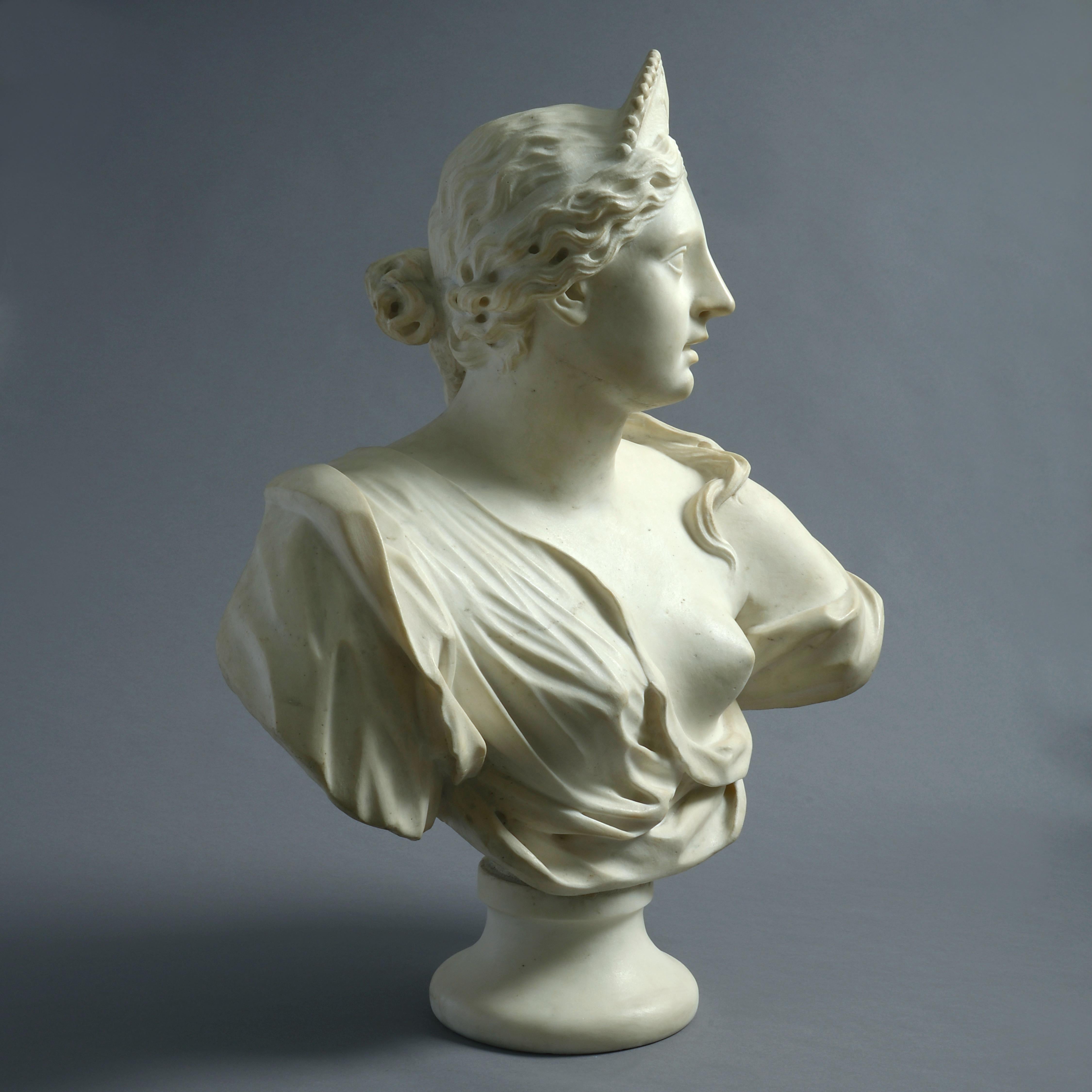 Italian, early 18th century

A bust of a woman wearing a Diadem

Statuary marble

Measure: 31 in. (79cm) high.