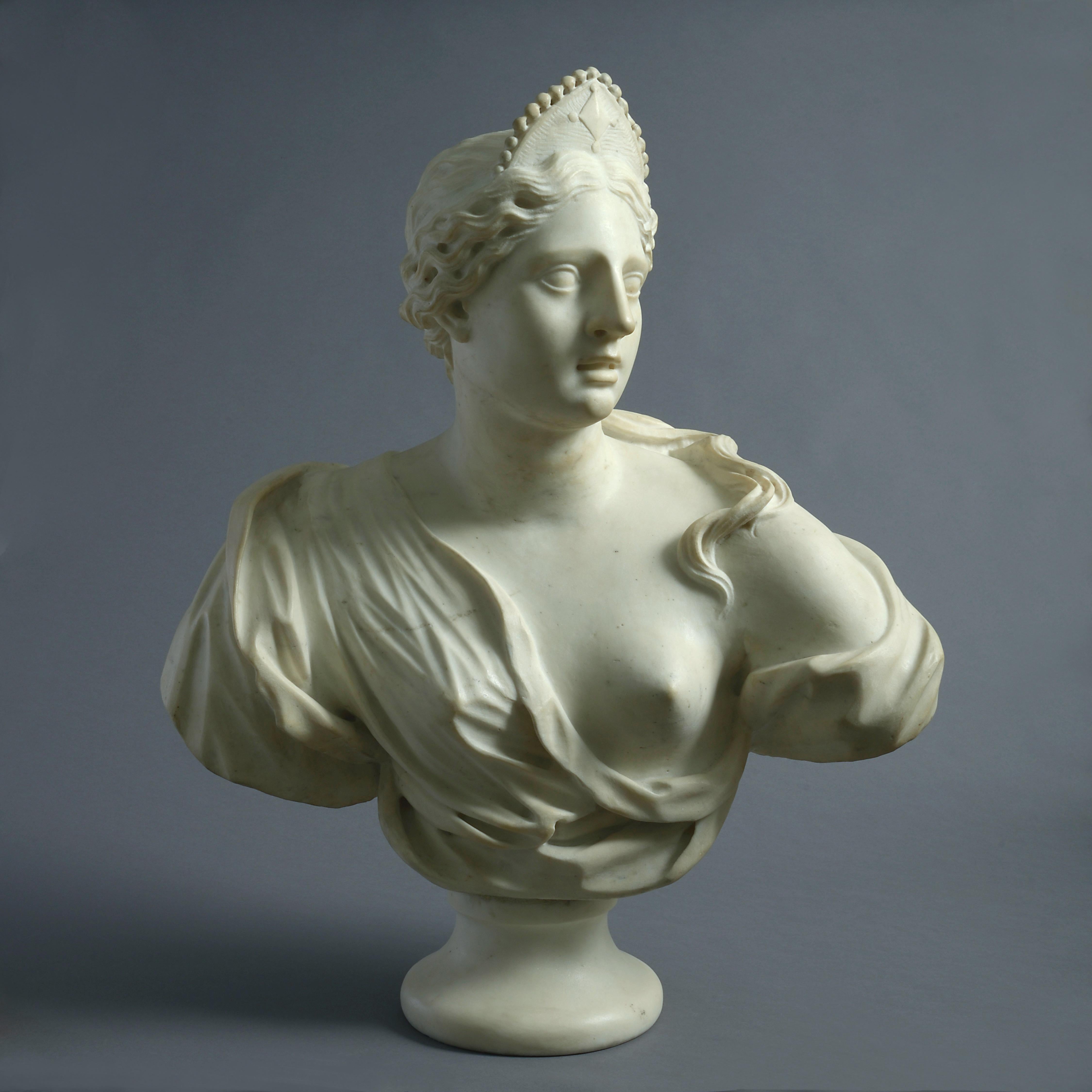 Statuary Marble Bust of a Woman Wearing a Diadem For Sale