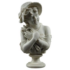 Bust of a Young Girl in marble signed by Pietro Lazzerini
