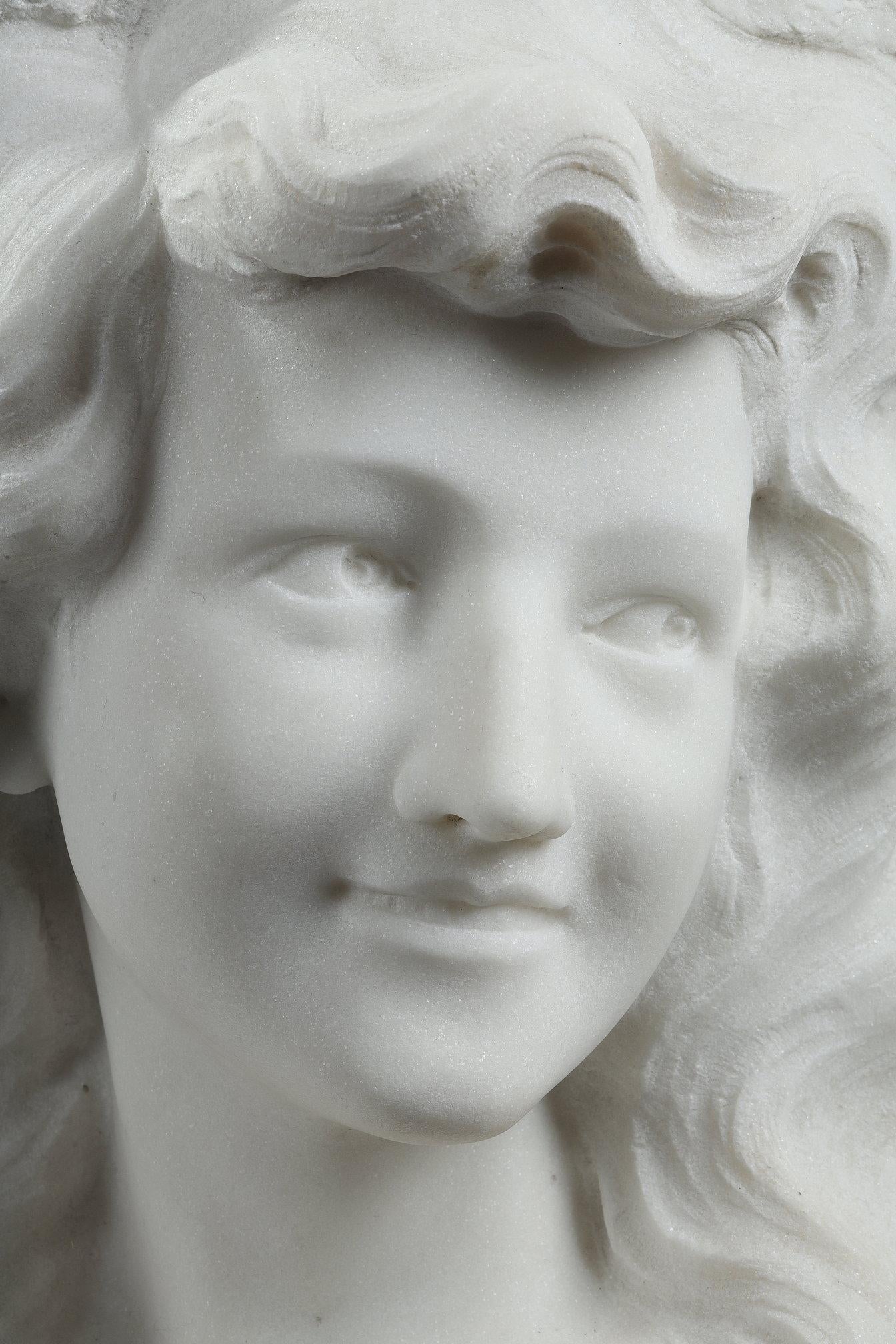 Bust of a young woman in Carrara marble, 19th century For Sale 5