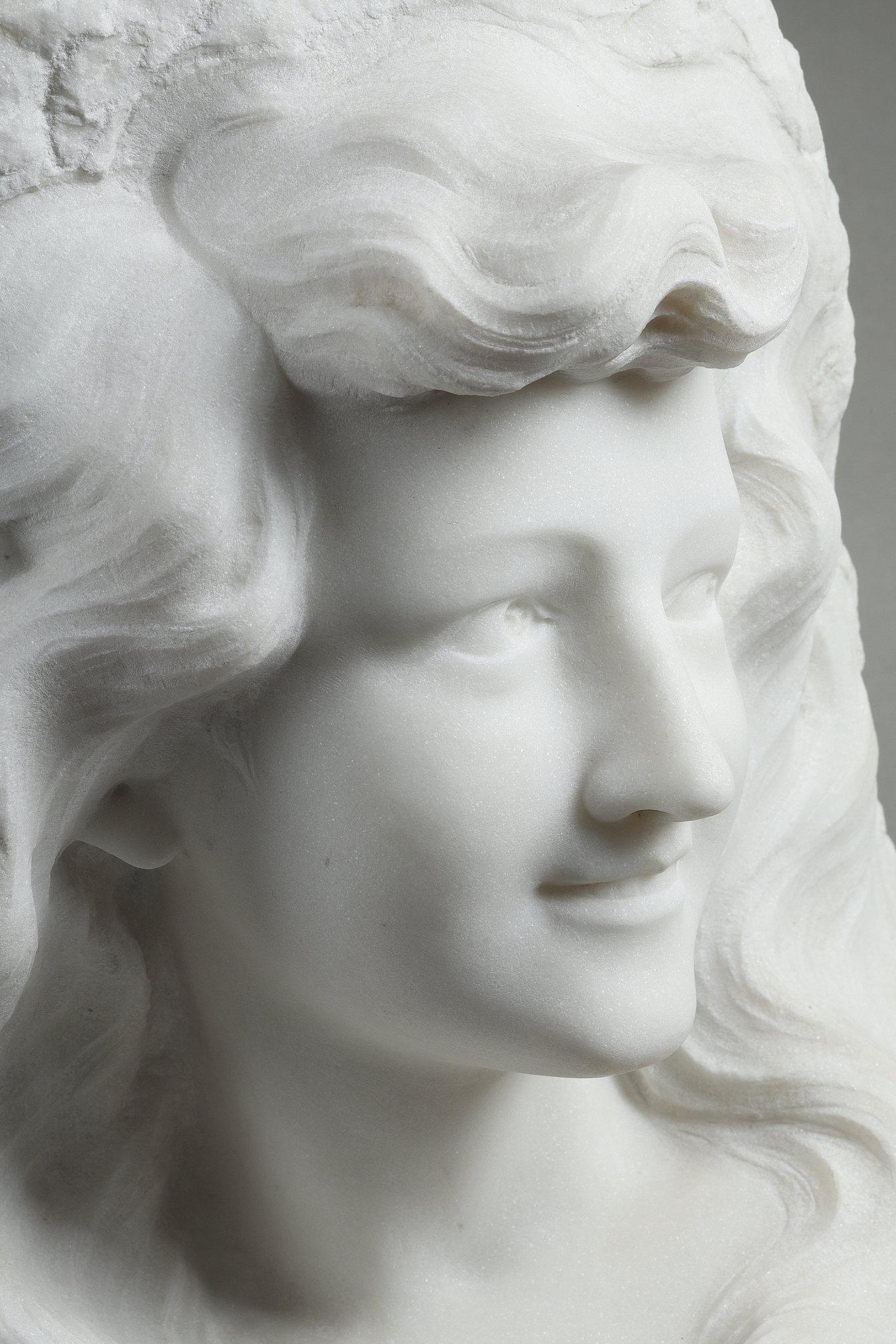 Bust of a young woman in Carrara marble, 19th century For Sale 7