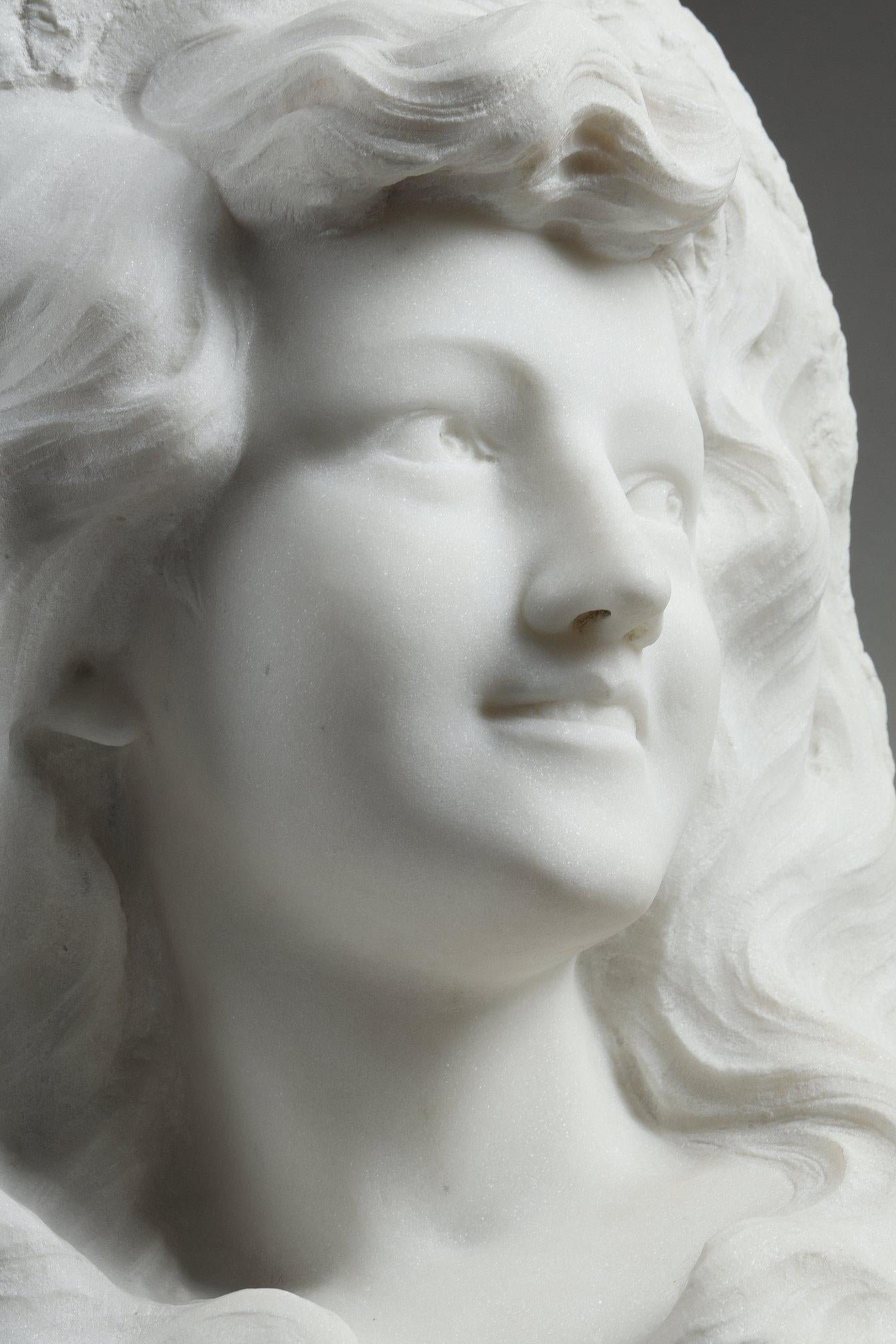 Bust of a young woman in Carrara marble, 19th century For Sale 8