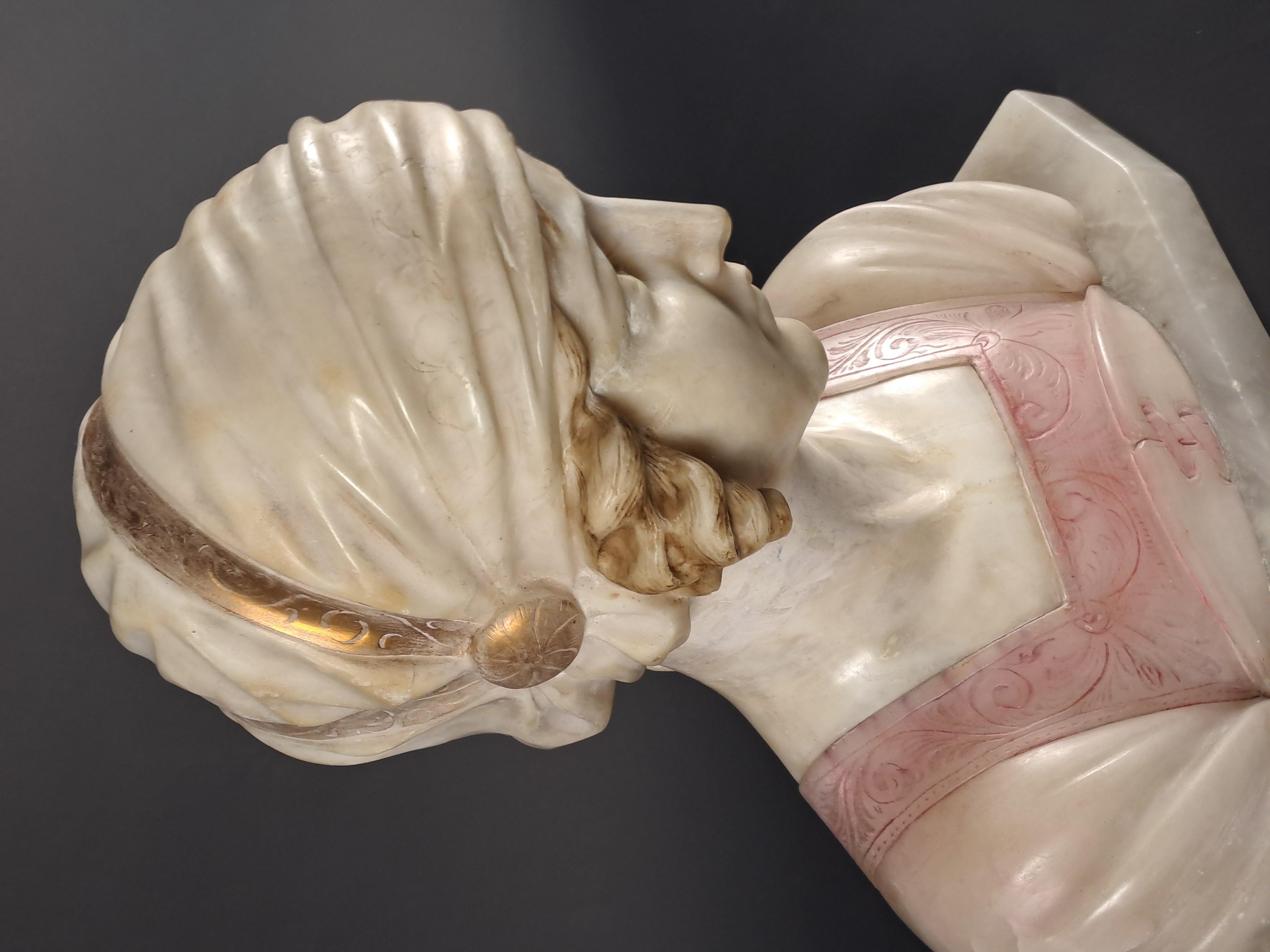 19th Century Bust Of A Young Woman In Polychromed Alabaster