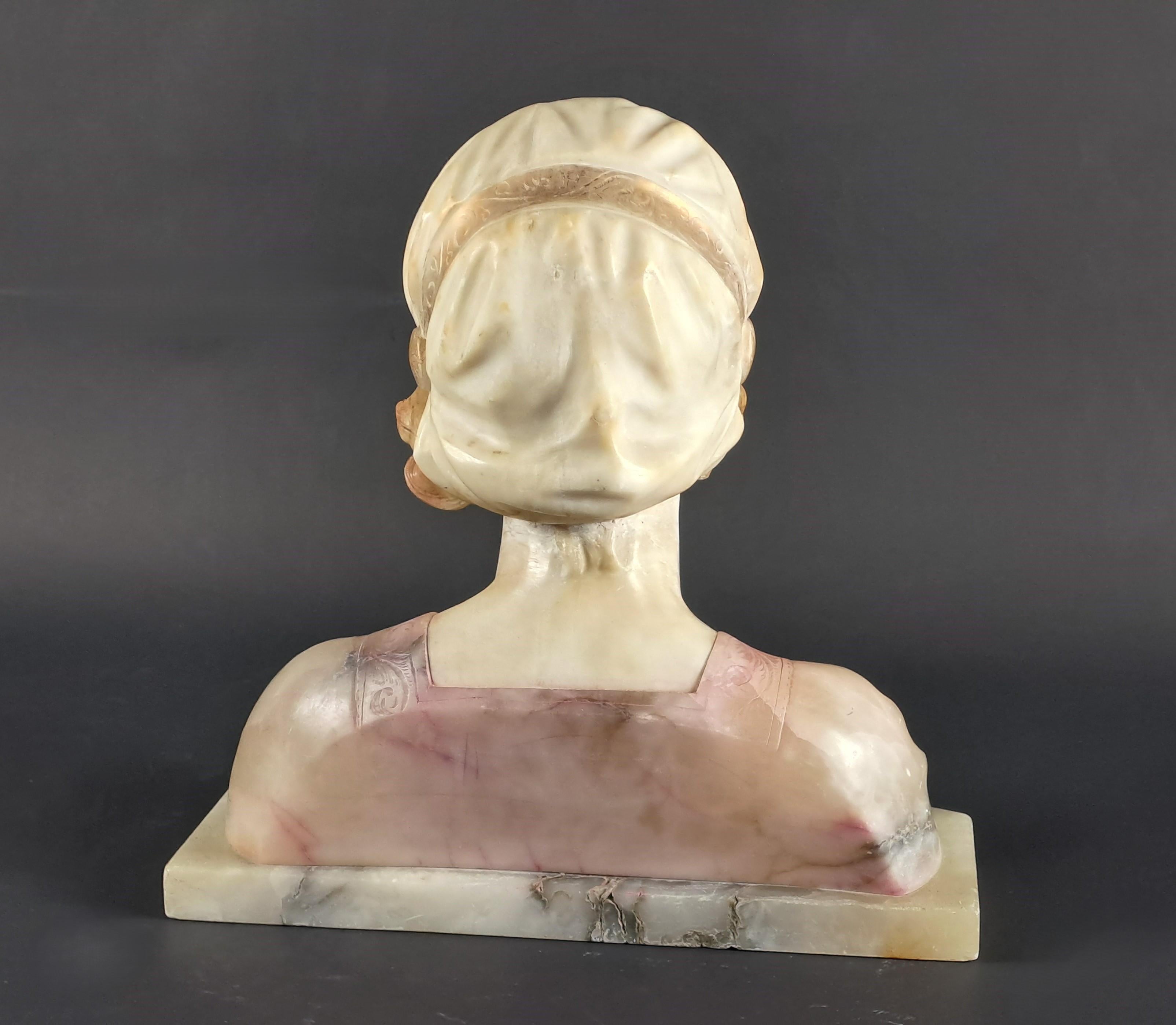 Bust Of A Young Woman In Polychromed Alabaster 1