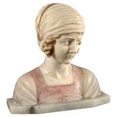 Bust Of A Young Woman In Polychromed Alabaster