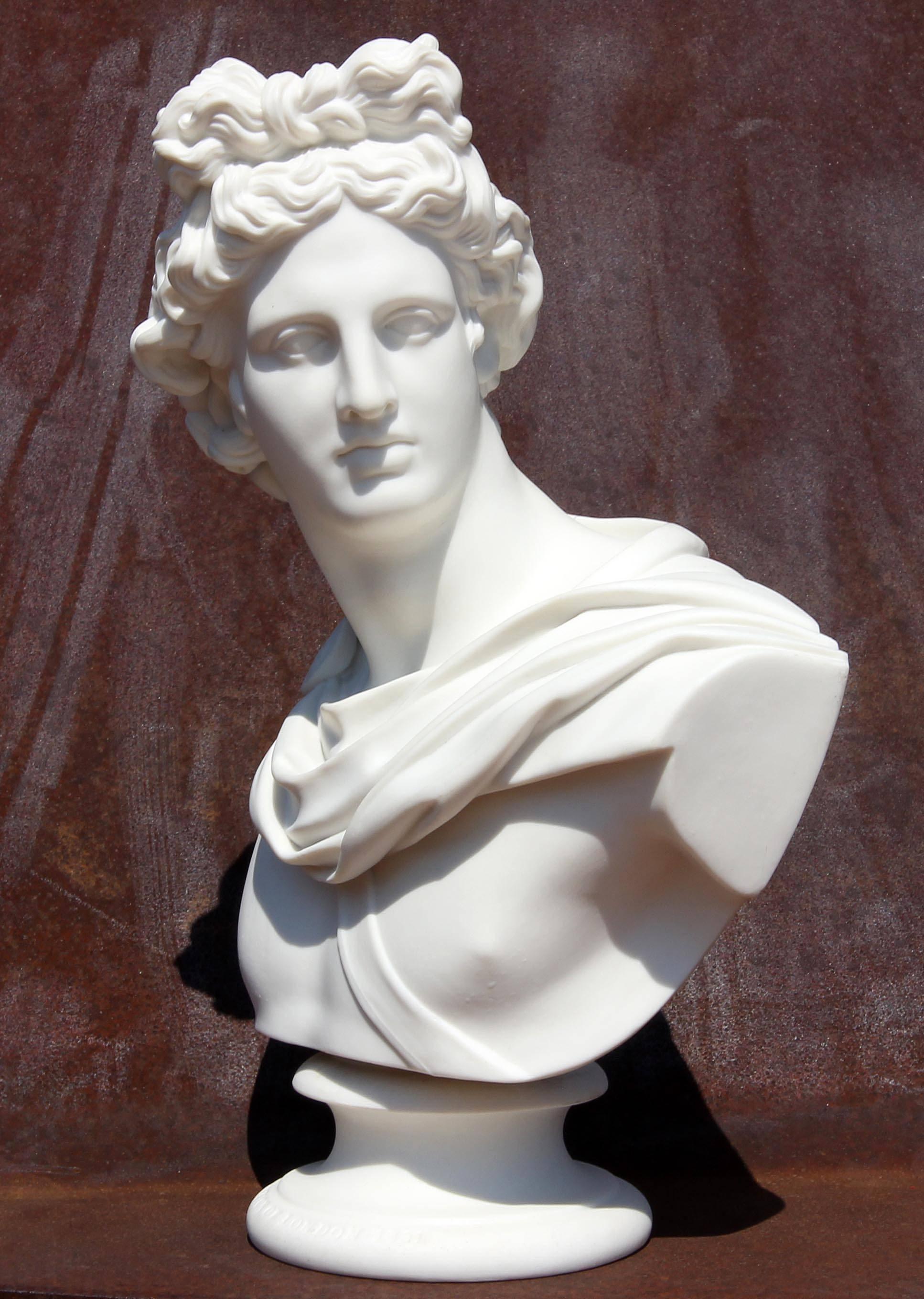 Parian sculpture of Apollo. Dated 1861. Produced by Art Union of London. Front of base is marked 