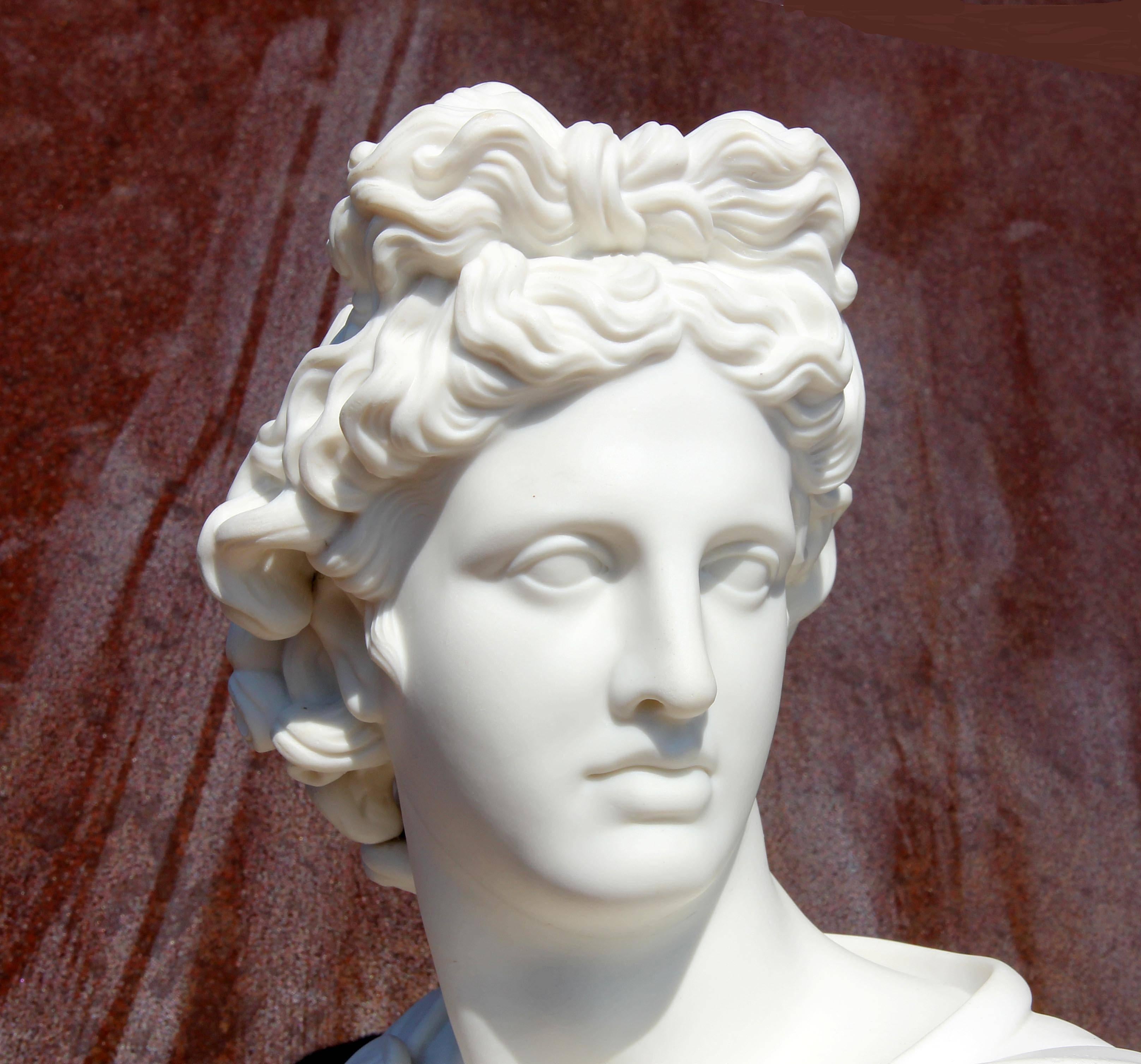Classical Roman Bust of Apollo Belvedere 19th Century Parian Sculpture
