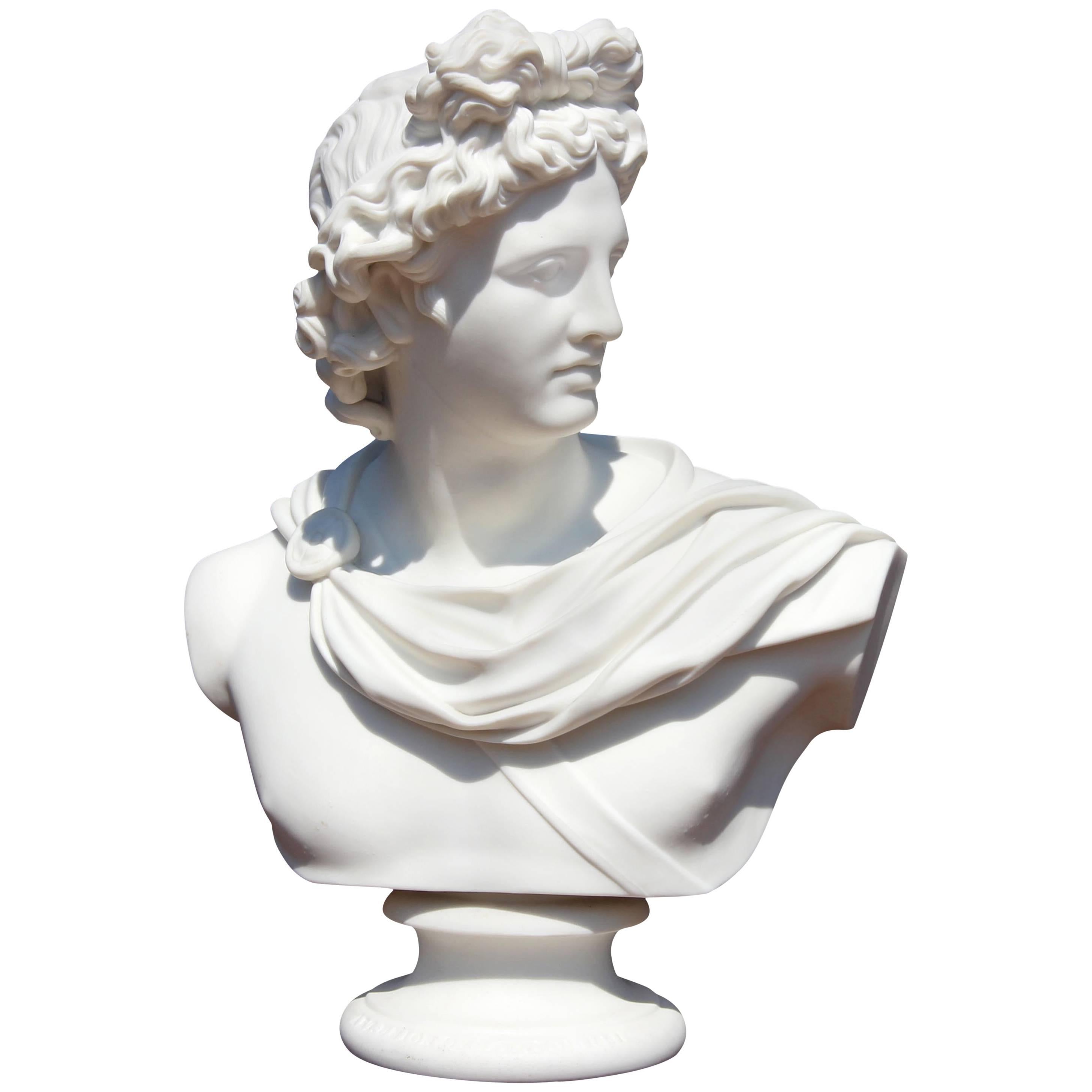Bust of Apollo Belvedere 19th Century Parian Sculpture