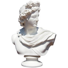 Antique Bust of Apollo Belvedere 19th Century Parian Sculpture