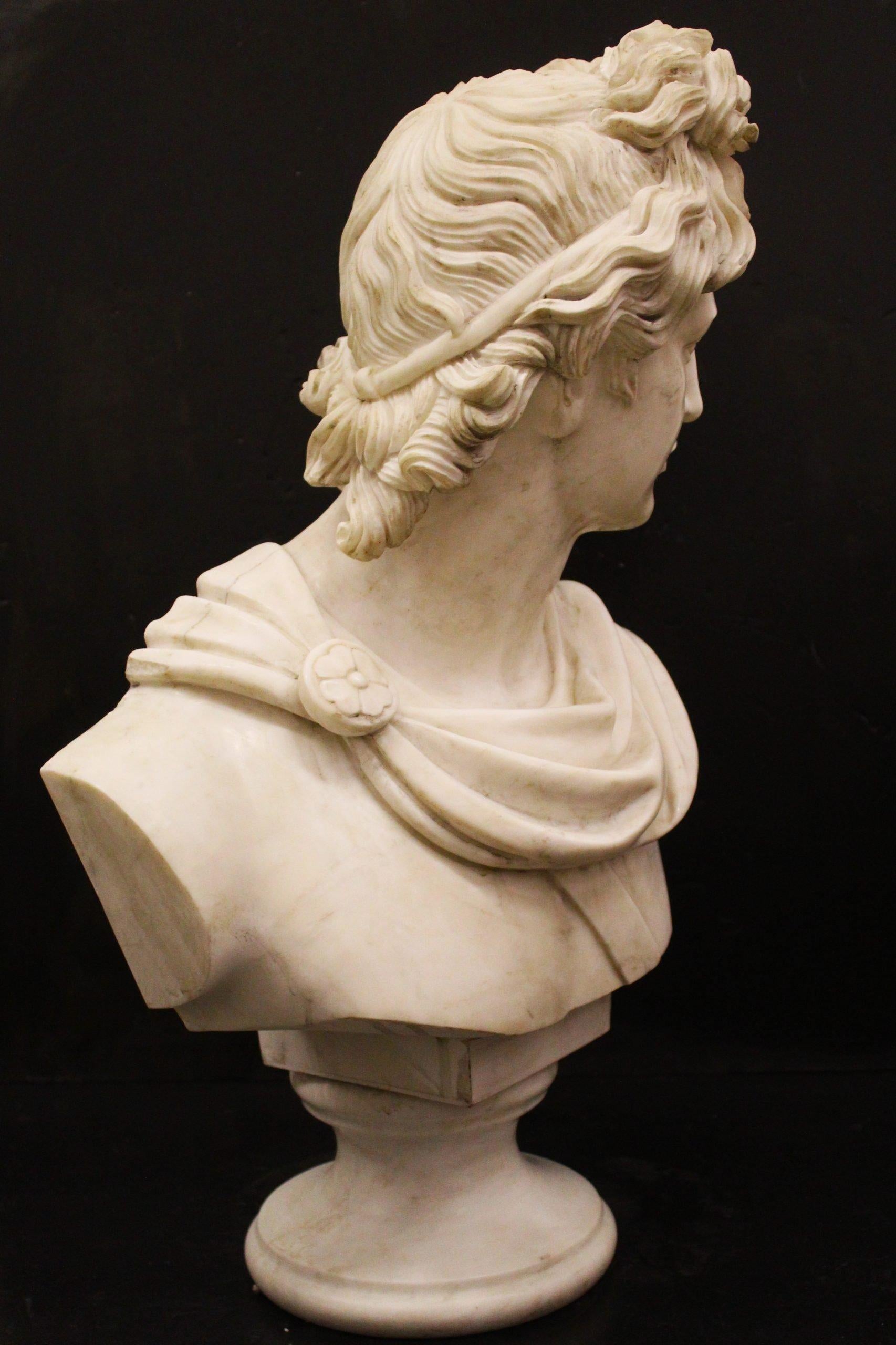 20th Century Bust of Apollo in statuary white marble, 20th cent For Sale