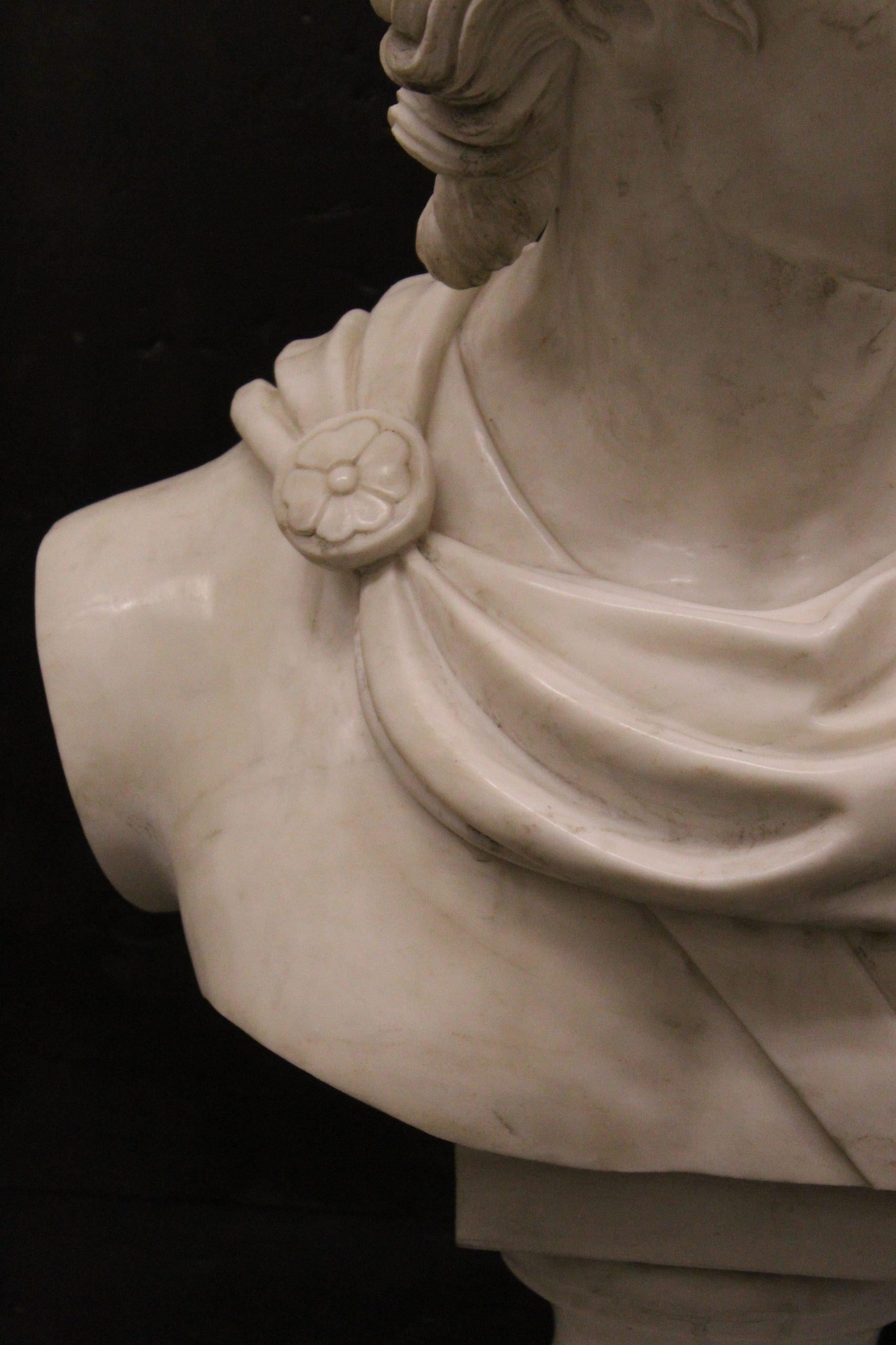 Marble Bust of Apollo in statuary white marble, 20th cent For Sale