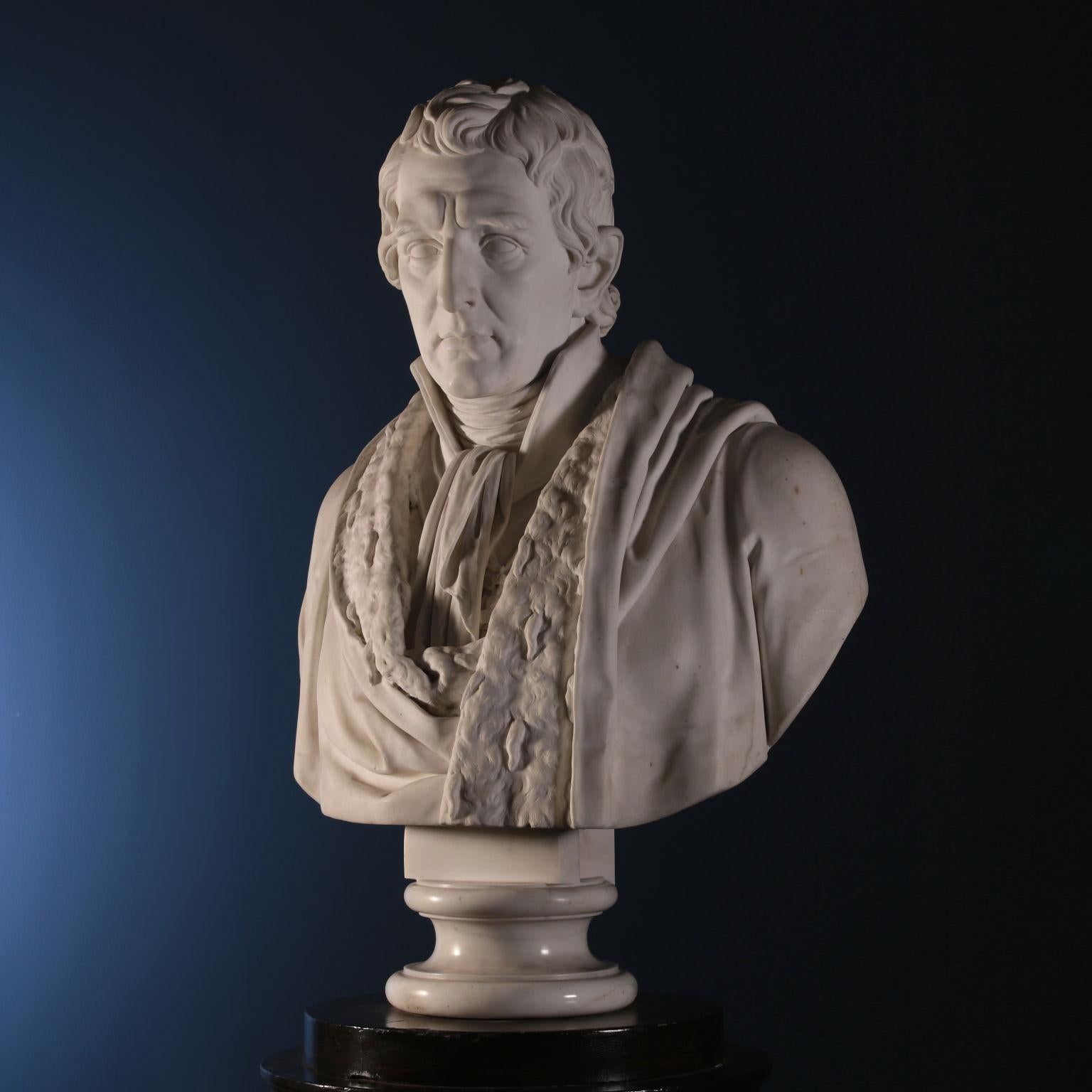 Bust of a nobleman in white marble signed and dated 1837. The portrayed is the Baron Antonio Paolo Negri. The bust has a celebratory character, as per the customs of the time and therefore made with larger dimensions than the real ones. The face is