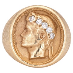 Büste von Caesar Ring Vintage 14k Gelbgold Signet Diamant Estate Jewelry
