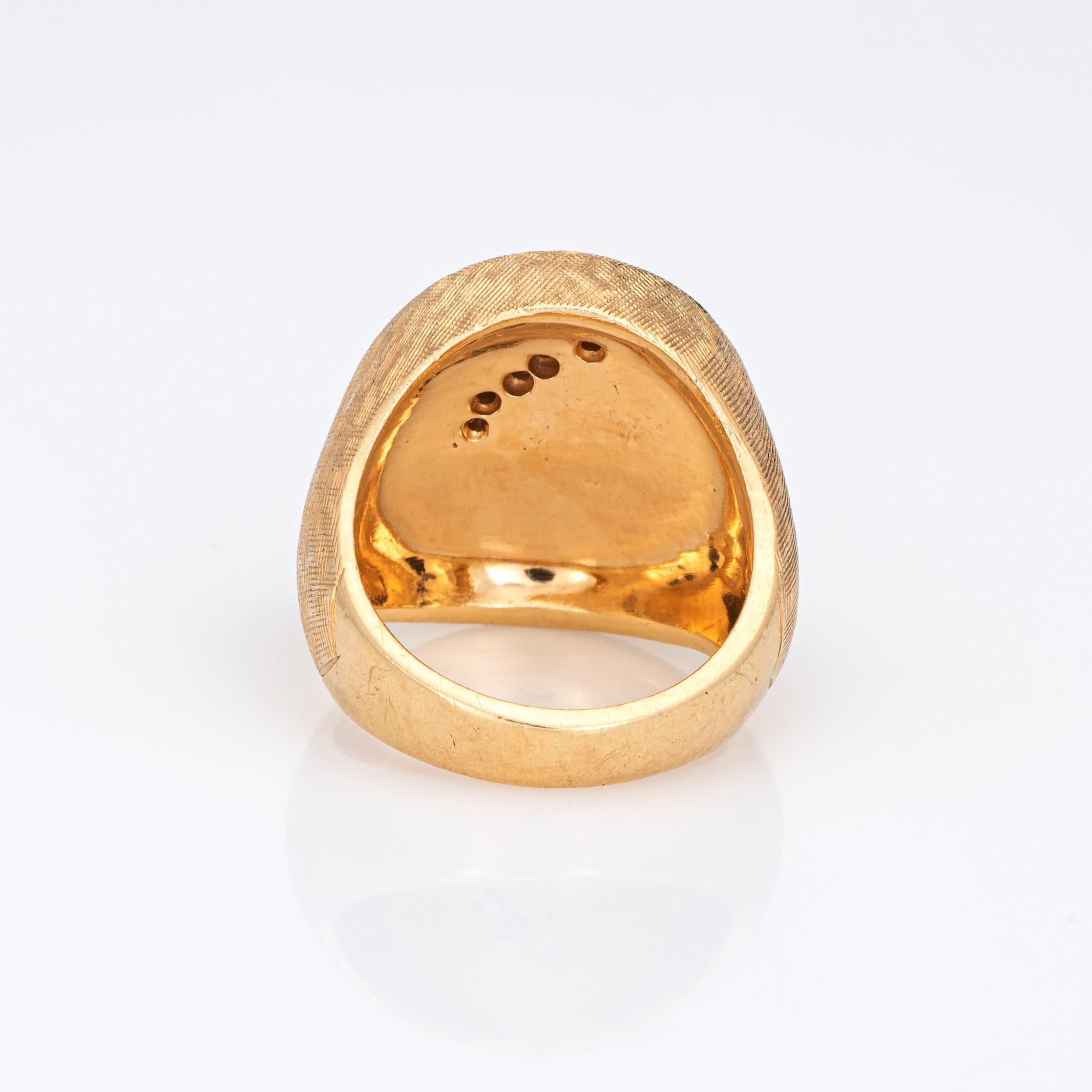 Modern Bust of Caesar Ring Vintage 14k Yellow Gold Signet Diamond Estate Jewelry