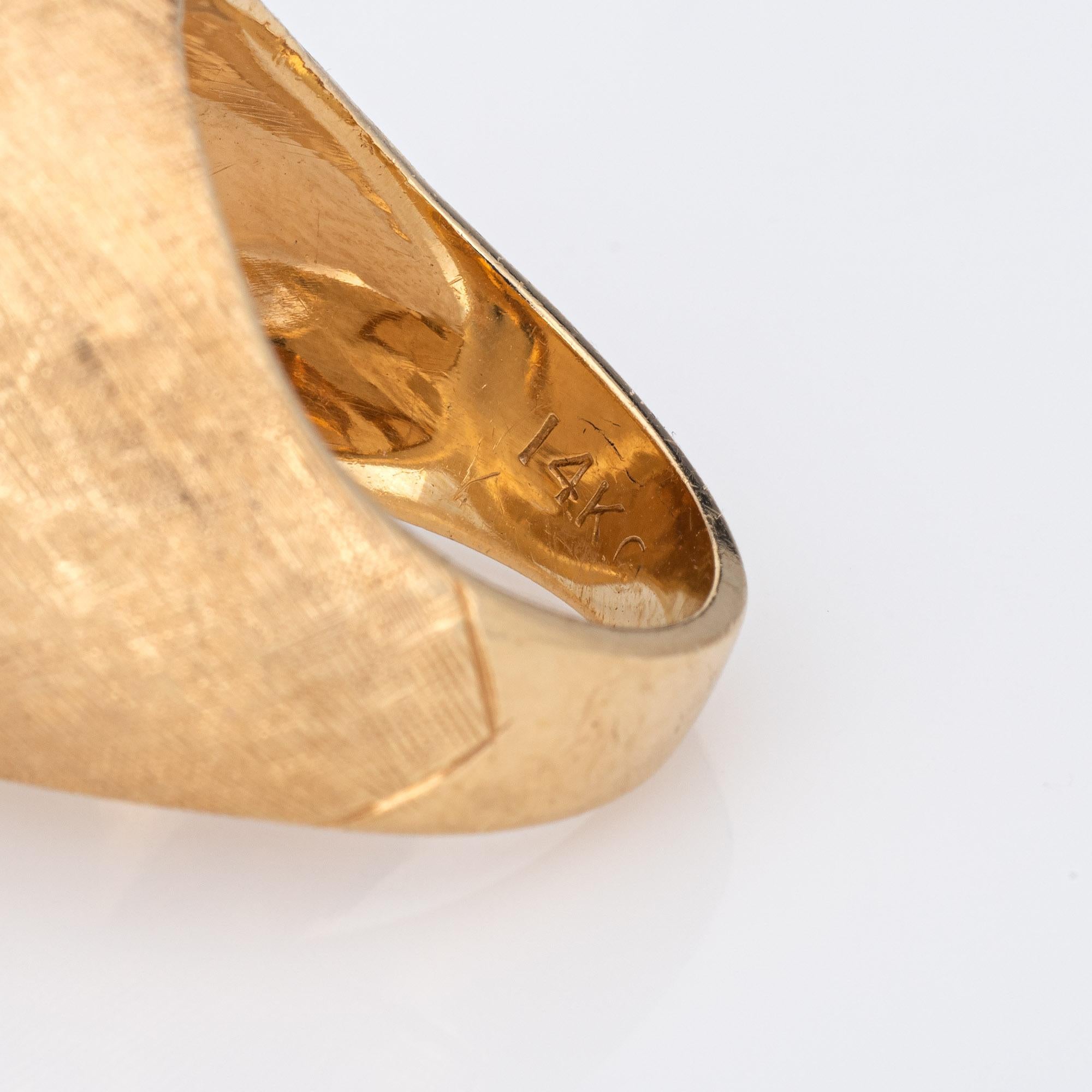 Bust of Caesar Ring Vintage 14k Yellow Gold Signet Diamond Estate Jewelry In Good Condition In Torrance, CA
