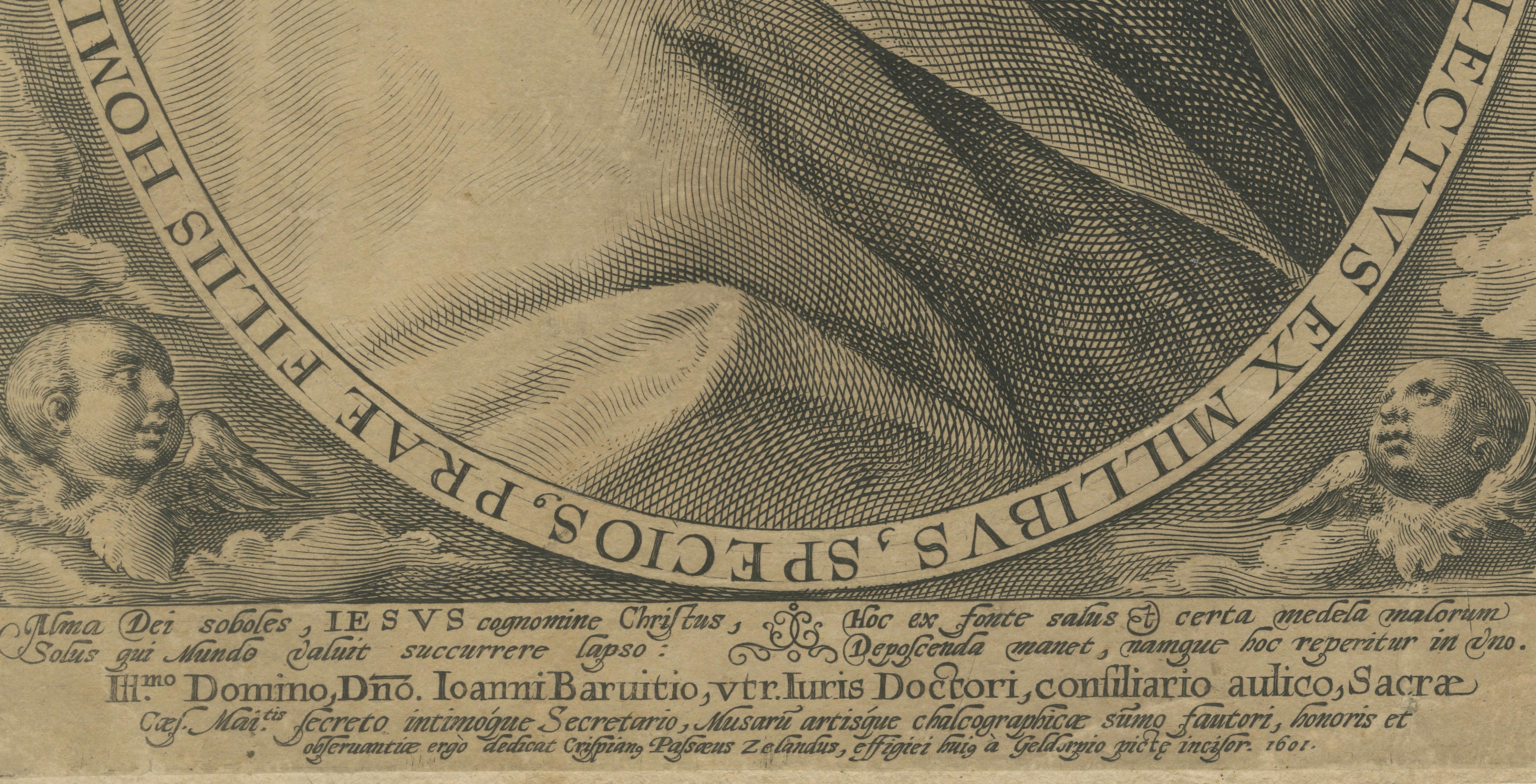 Bust of Christ – Engraving by Crispijn van de Passe I, circa 1601 In Good Condition For Sale In Langweer, NL