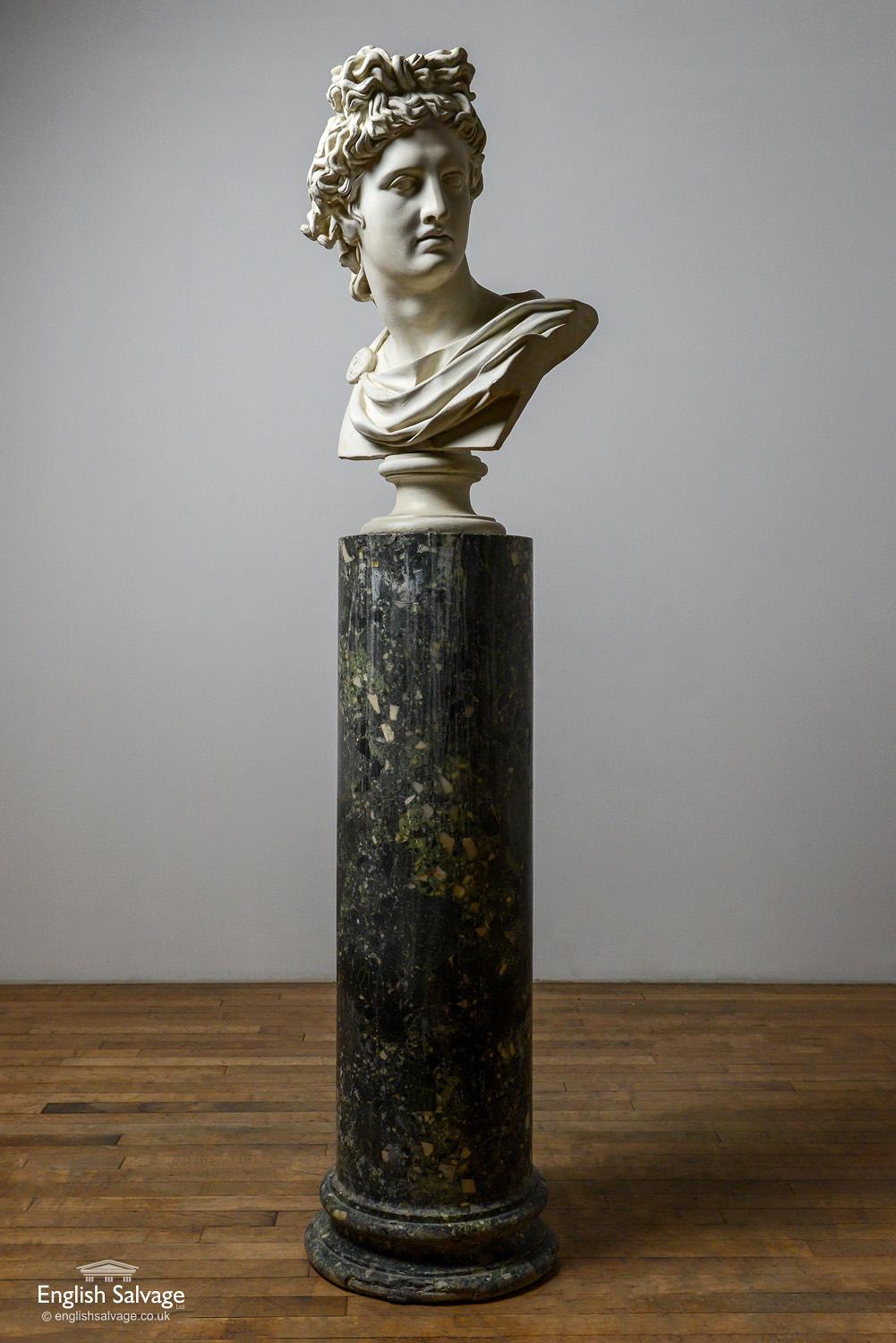Plaster Bust of Classical Man on Scagliola Pillar, 20th Century For Sale