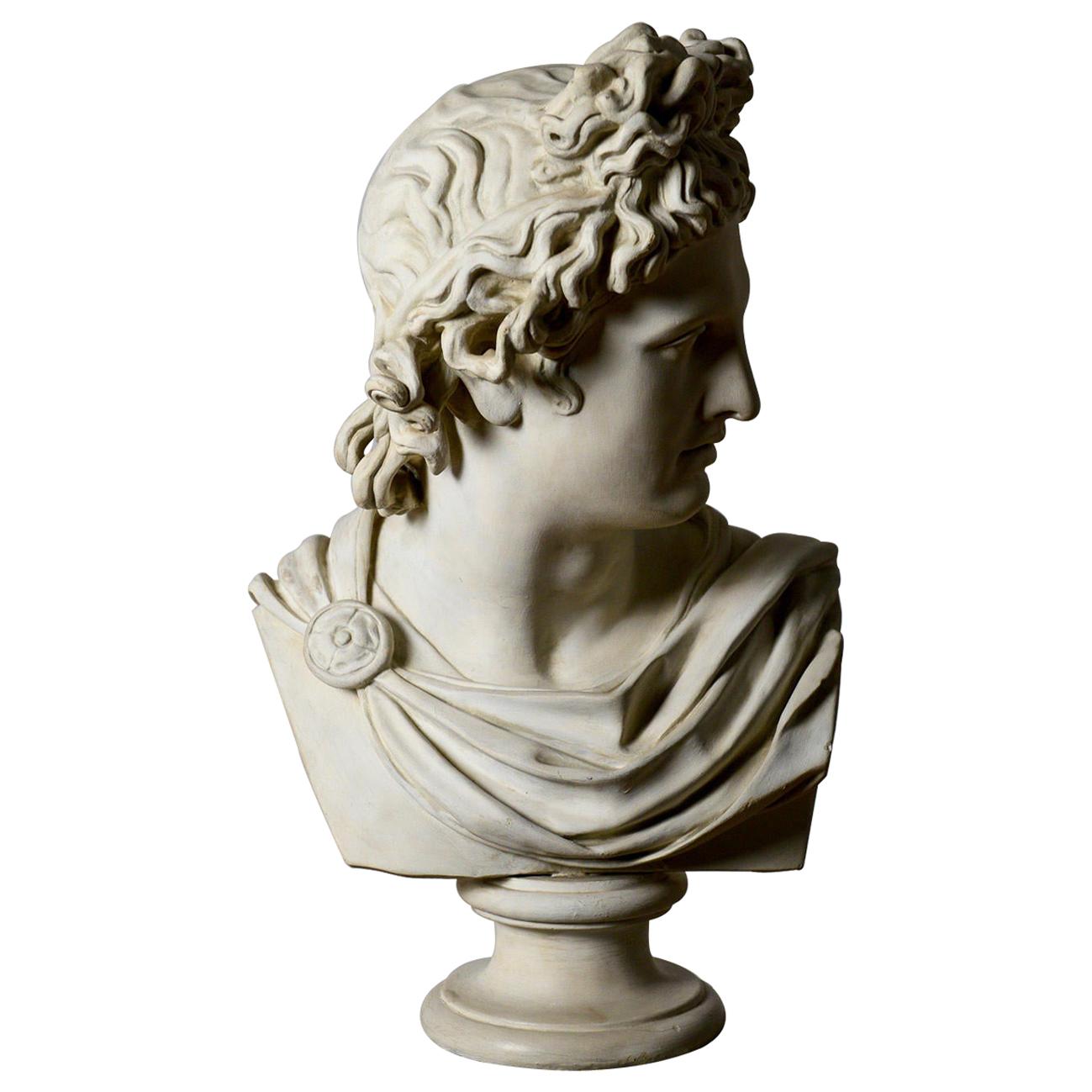 Bust of Classical Man on Scagliola Pillar, 20th Century For Sale