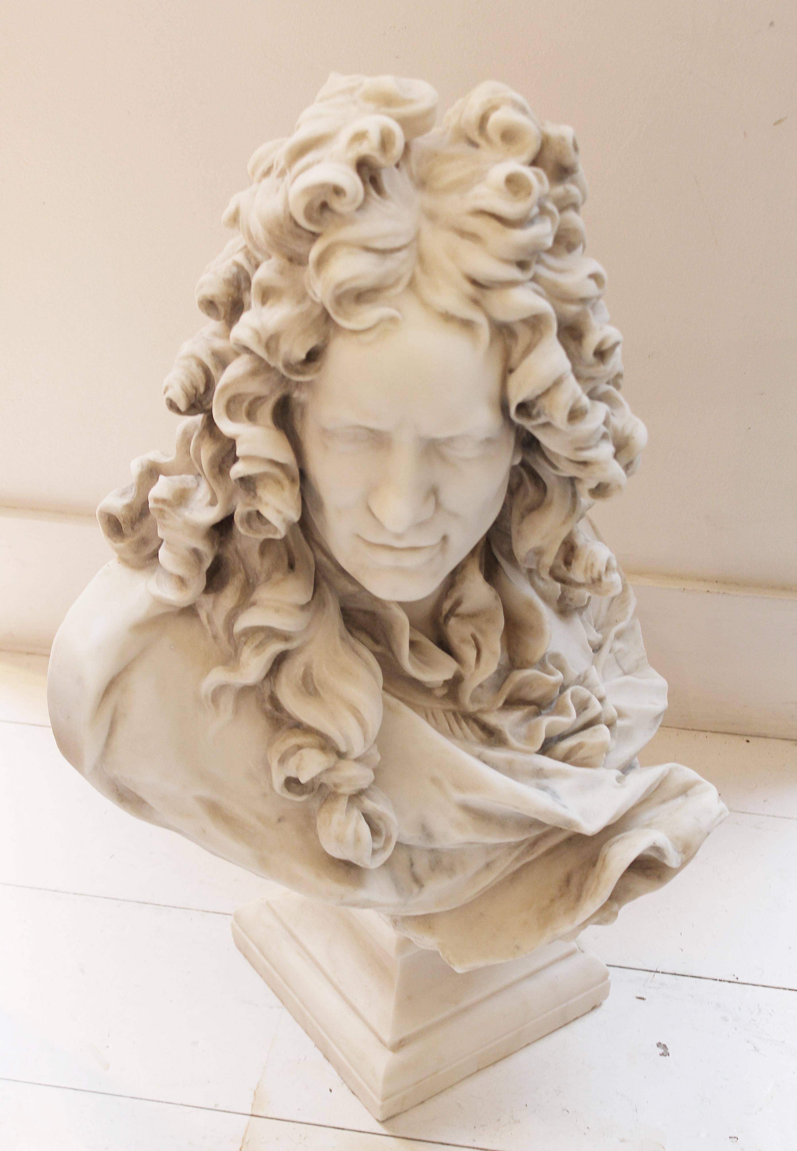Marble bust of Corneille Van Cleve by Jean-Jacques Caffieri, Belgium, 19th century.