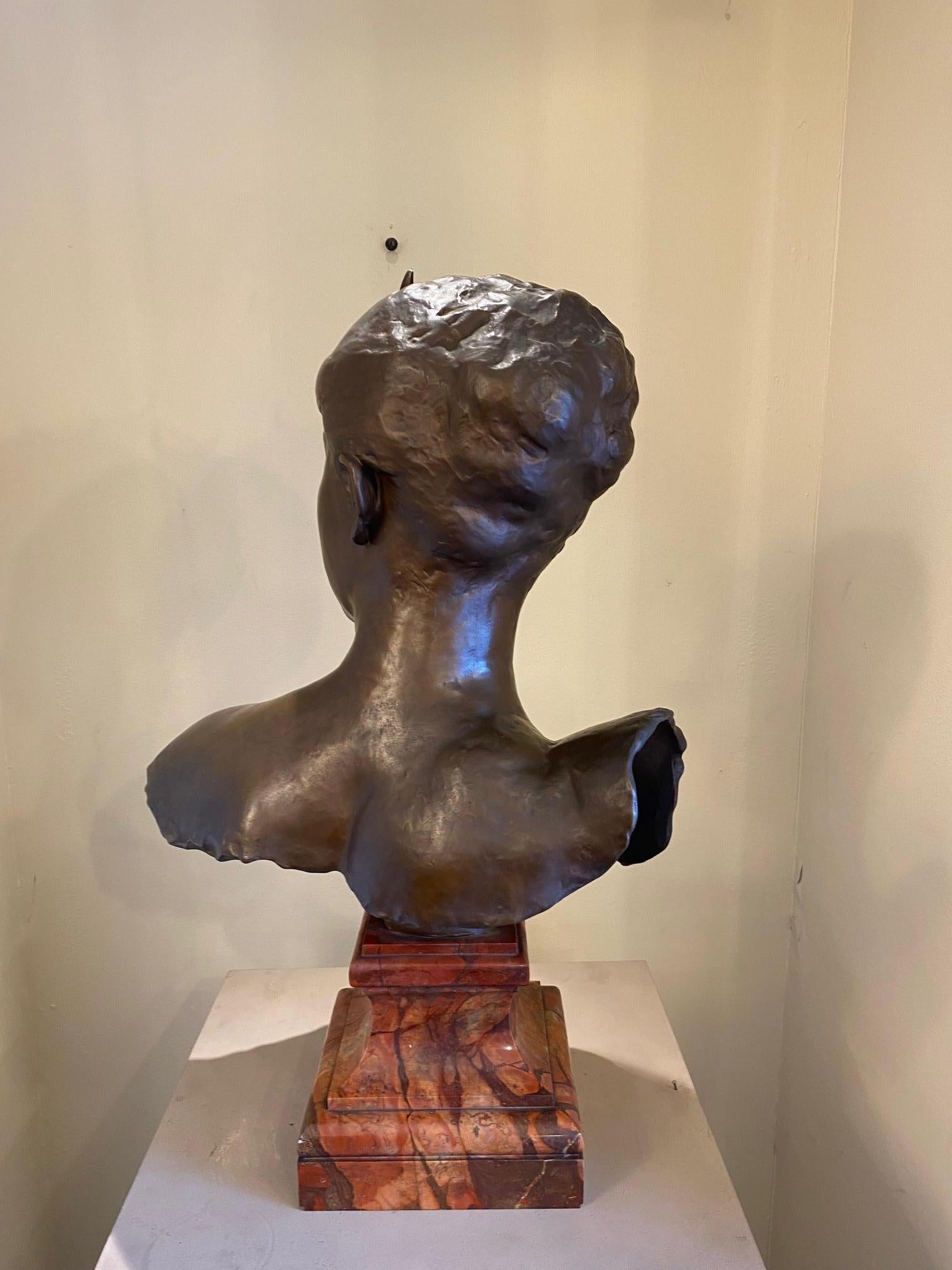 Bust of Diana Bronze by  Alexandre Joseph Falguiere, Art Nouveau 5
