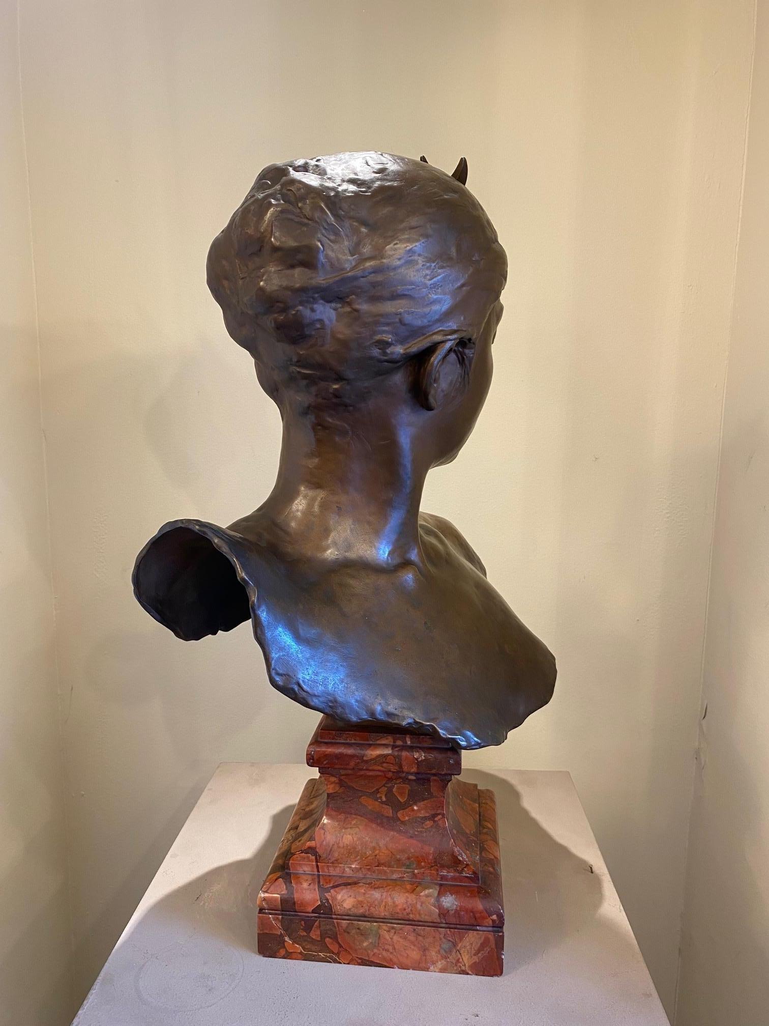 Bust of Diana Bronze by  Alexandre Joseph Falguiere, Art Nouveau 6