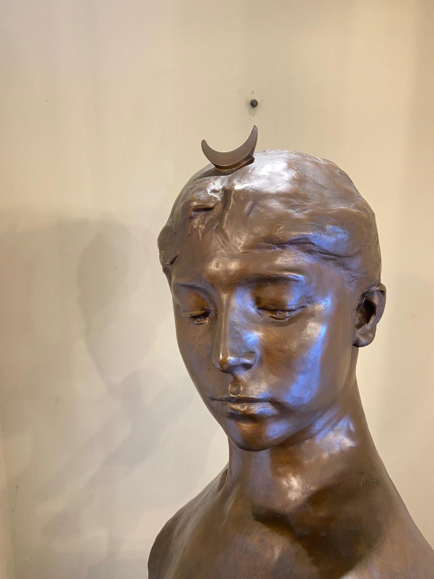 Bust of Diana Bronze by  Alexandre Joseph Falguiere, Art Nouveau 3