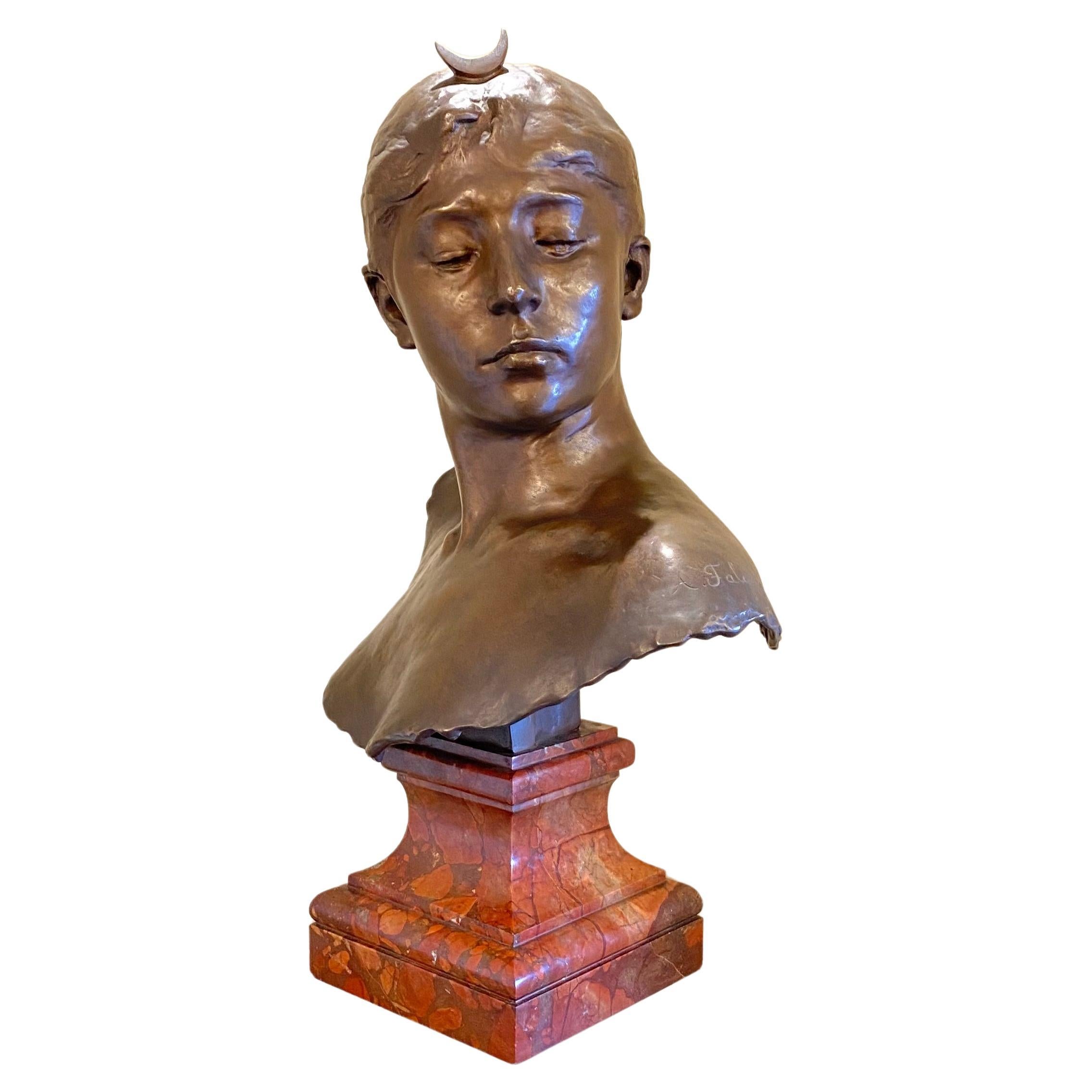 Bust of Diana Bronze by  Alexandre Joseph Falguiere, Art Nouveau