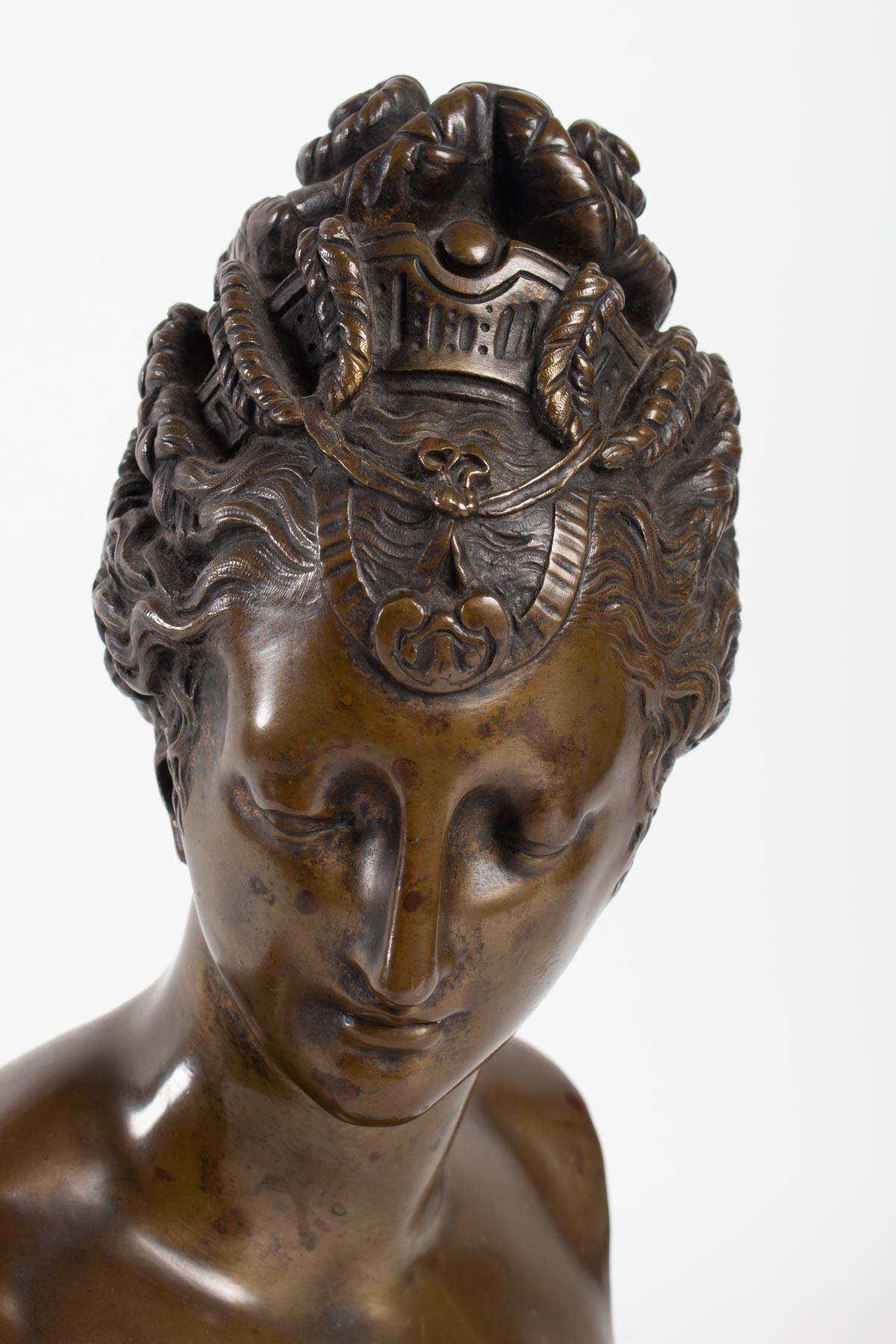 French Bust of Diane De Poitier Bronze Patina, 19th Century, Napoleon III Period