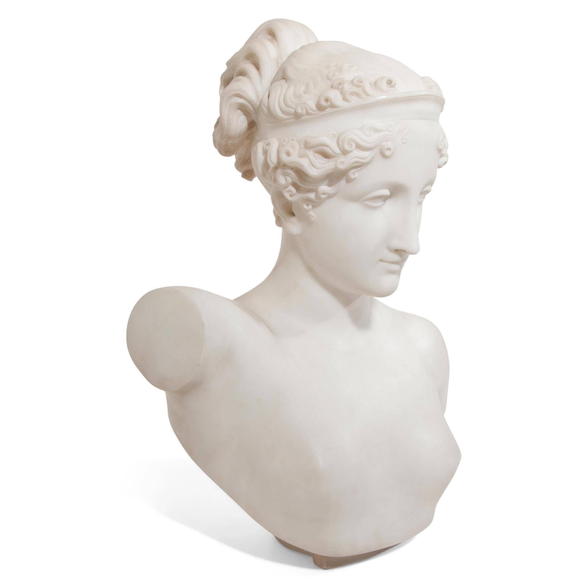 Bust of Ebe after the famous work by Canova, very beautifully carved out of marble. Inscribed at the base EBE.