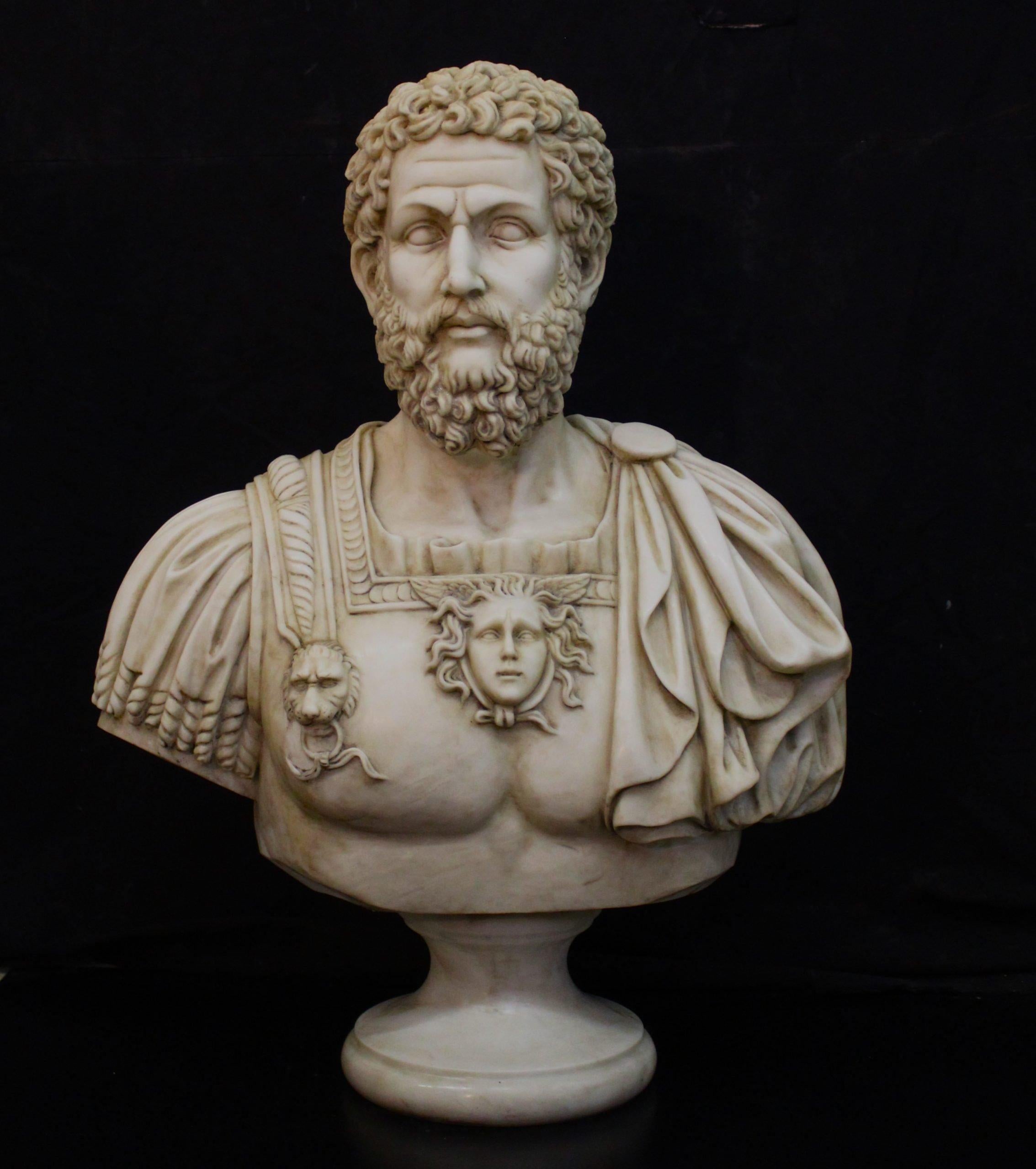 Bust of emperor, Antoninus Pius, in white marble, ADDITIONAL PHOTOS, INFORMATION OF THE LOT AND QUOTE FOR SHIPPING COST CAN BE REQUEST BY SENDING AN EMAIL