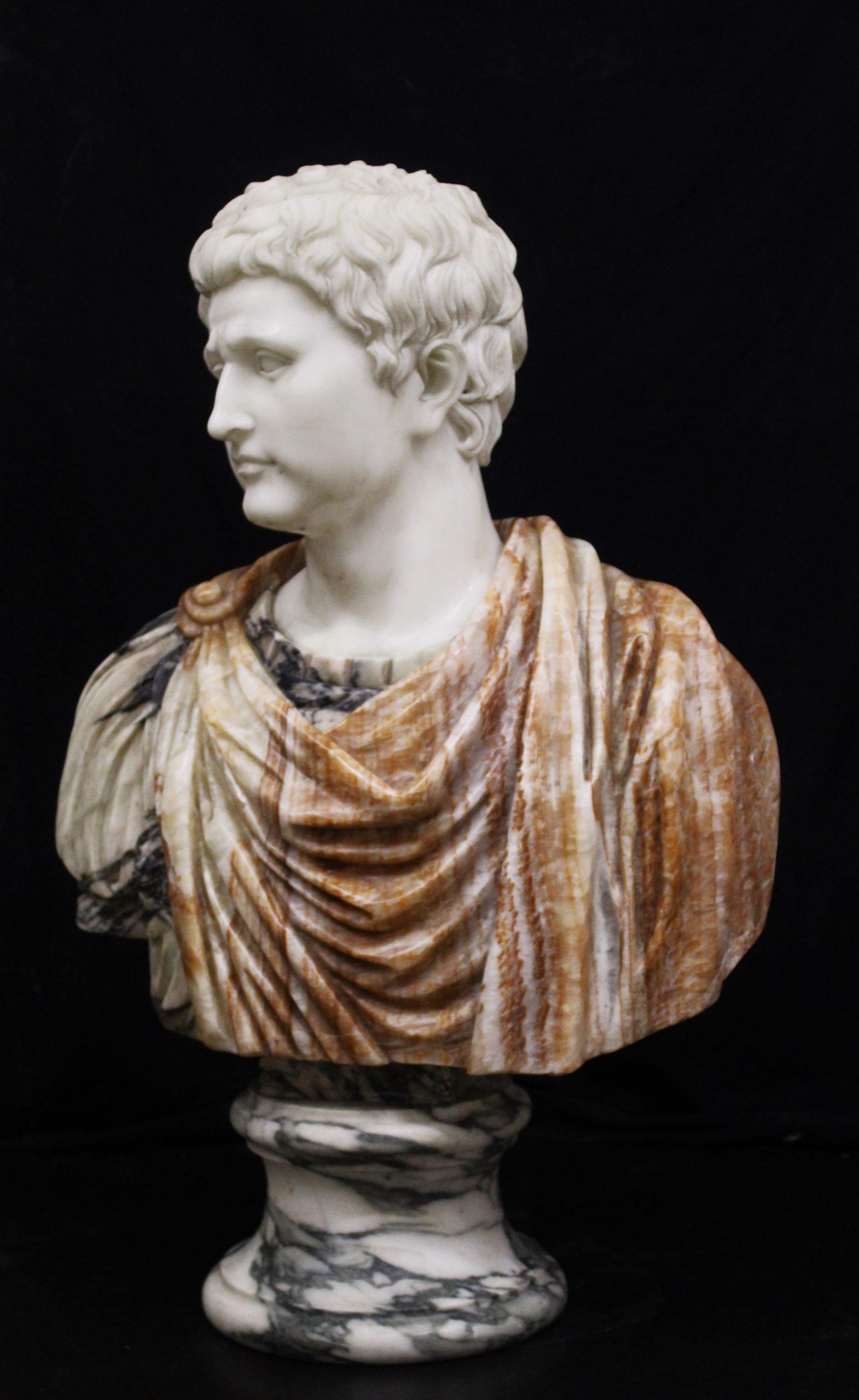 20th Century Bust of Emperor in polychrome marble, Bust in marble, sculpture in marble, Onyx For Sale
