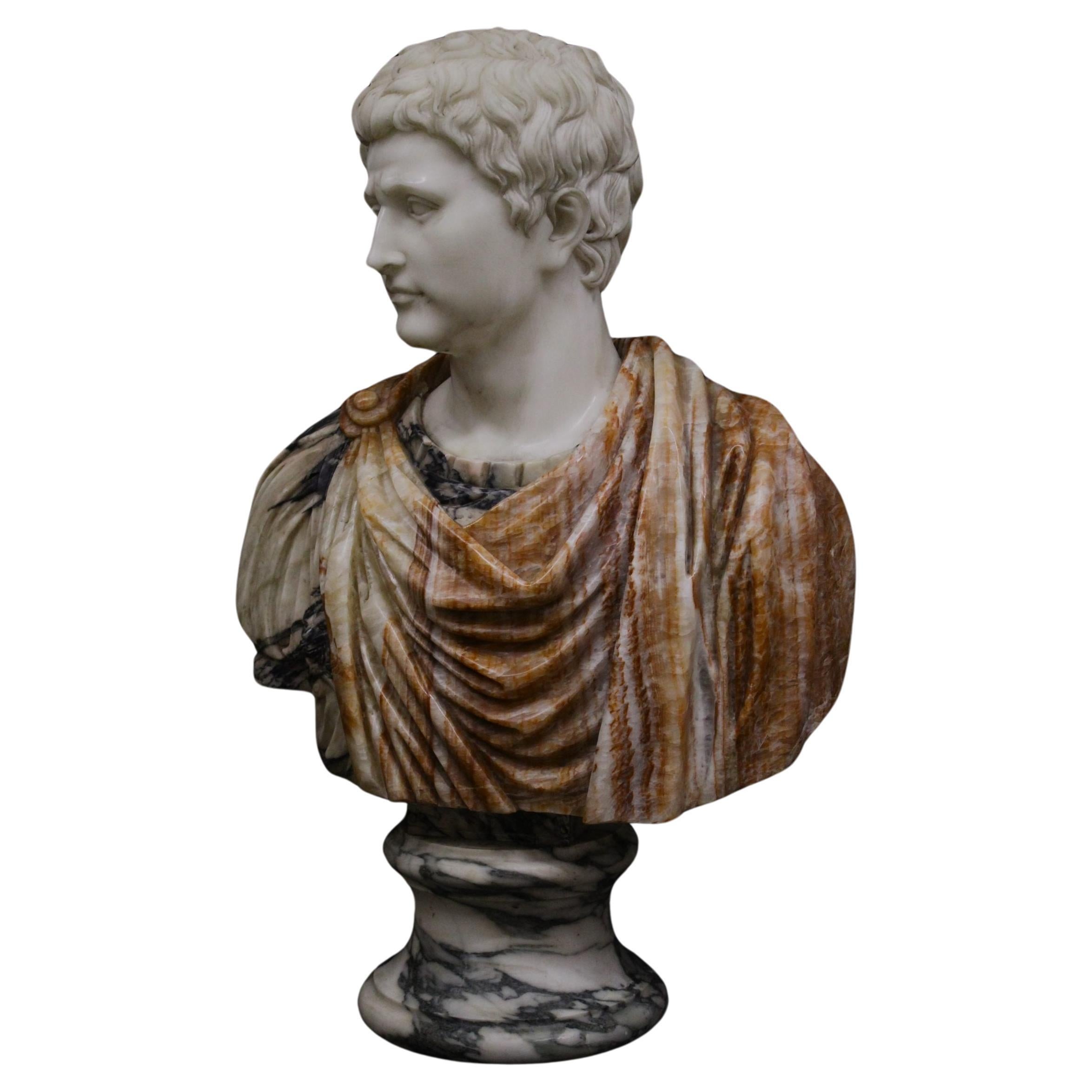 Bust of Emperor in Polychrome Marbles For Sale