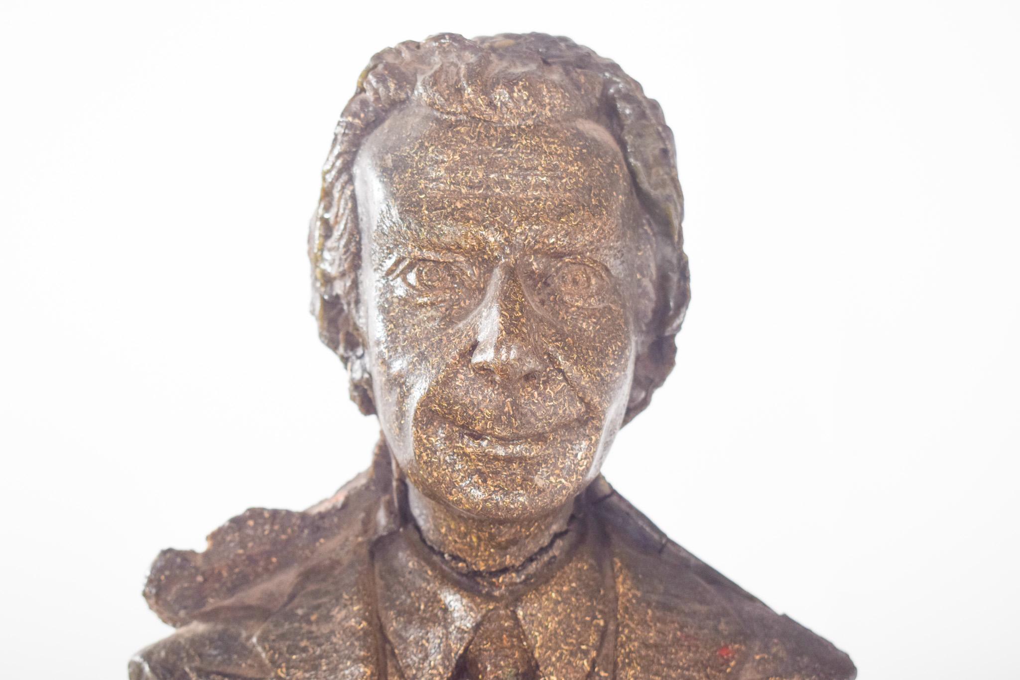 Busto di Francisco Sá Carneiro.  Con una finitura scura e una texture ruvida, la scultura mostra il politico con un'espressione serena, in giacca e cravatta, rappresentato fino a metà del petto che poggia su una base semplice e angolare.
Un pezzo