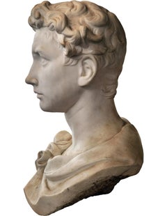 BUST OF GIULIANO DE MEDICI YOUNG IN WHITE CARRARA STATUARY MARBLE 19th Century