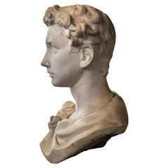 BUST OF GIULIANO DE MEDICI YOUNG IN WHITE CARRARA STATUARY MARBLE 19th Century